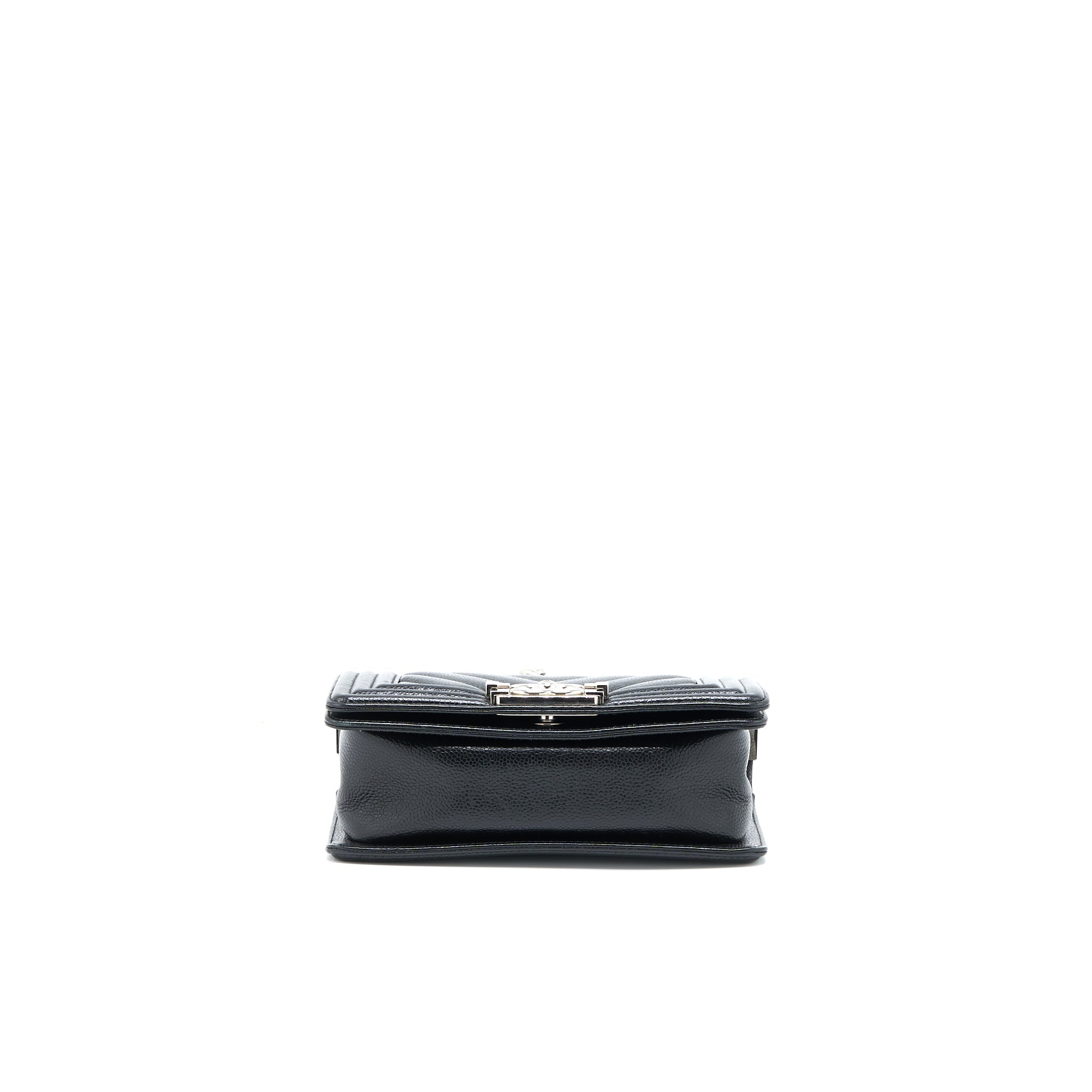 CHANEL SMALL CHEVRON BOY BAG SHINY GRAINED CALFSKIN BLACK SHW