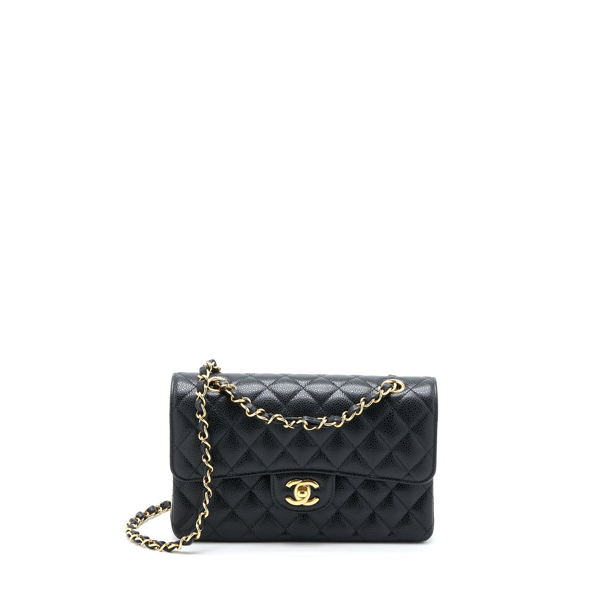 CHANEL SMALL CLASSIC DOUBLE FLAP BAG CAVIAR BLACK GHW (MICROCHIP)