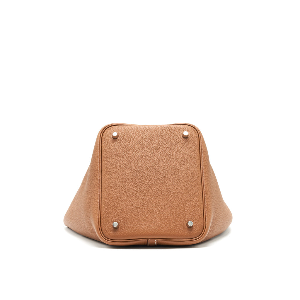 HERMES PICOTIN 22 LOCK BAG GOLD WITH BLUE BRUME HANDLE SHW