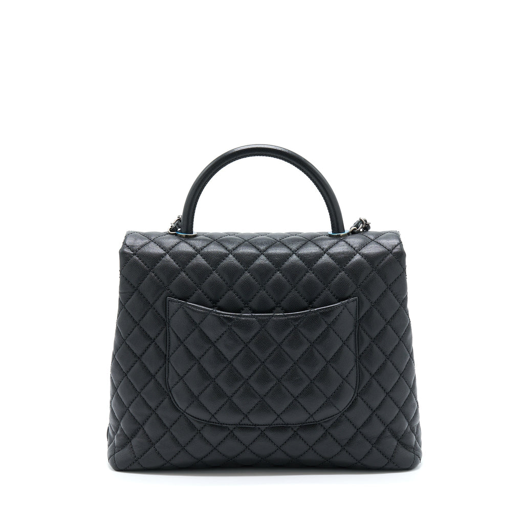 CHANEL COCO HANDLE FLAP BAG CAVIAR BLACK RUTHENIUM HARDWARE
