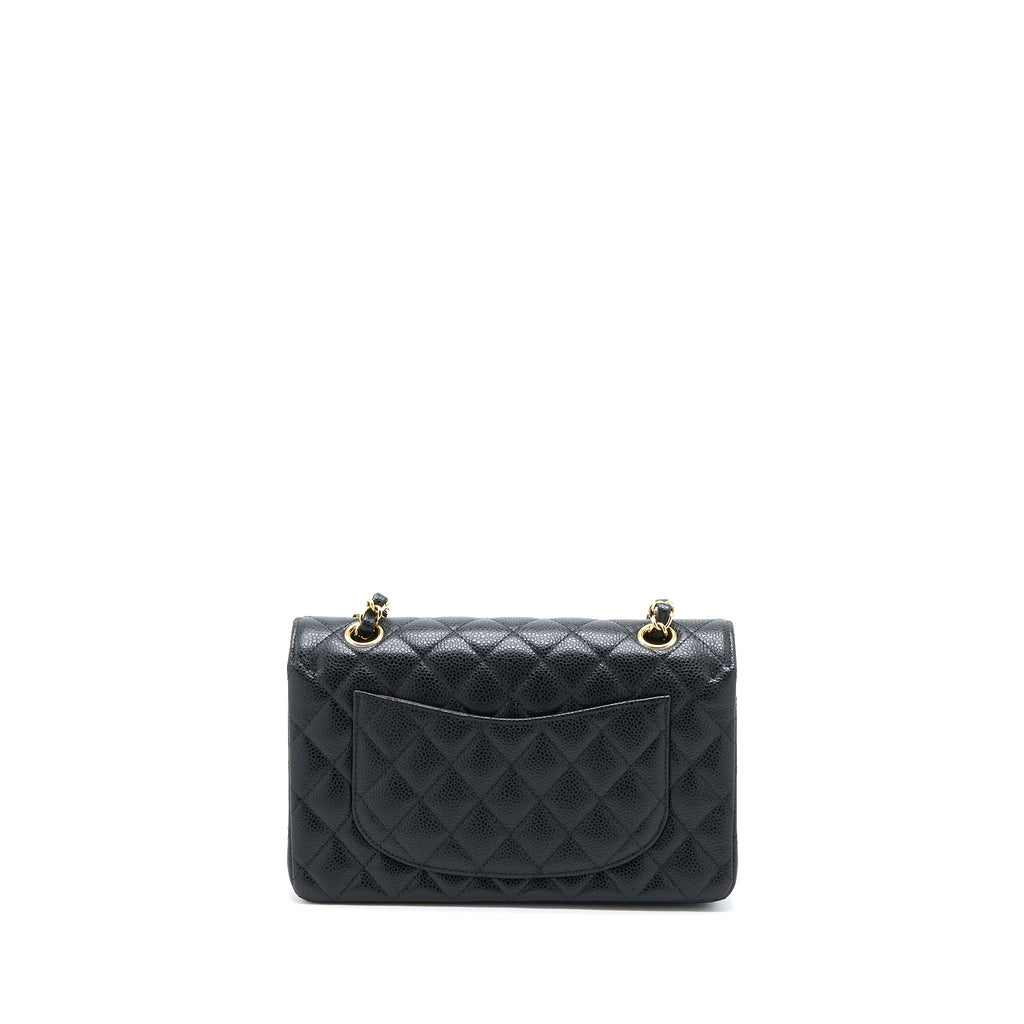 CHANEL SMALL CLASSIC DOUBLE FLAP BAG CAVIAR BLACK GHW (MICROCHIP)