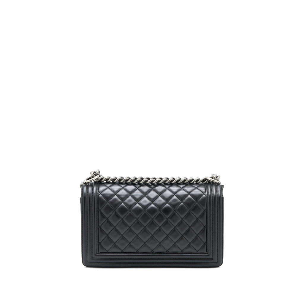 CHANEL MEDIUM BOY BAG LAMBSKIN BLACK RUTHENIUM SHW