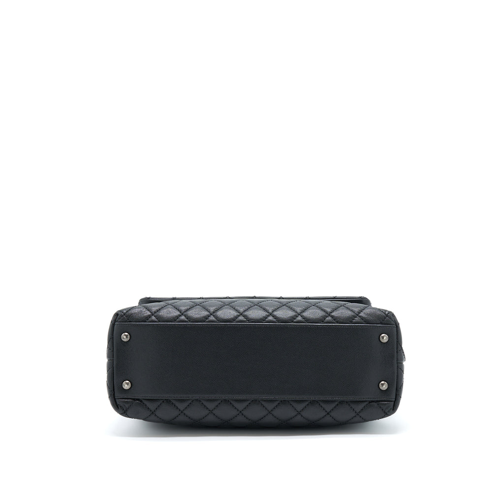 CHANEL COCO HANDLE FLAP BAG CAVIAR BLACK RUTHENIUM HARDWARE