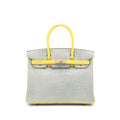HERMES BIRKIN 30 SPECIAL ORDER ALLIGATOR MISSISSIPPIENSIS MAT GRIS PERLE/MIMOSA LGHW