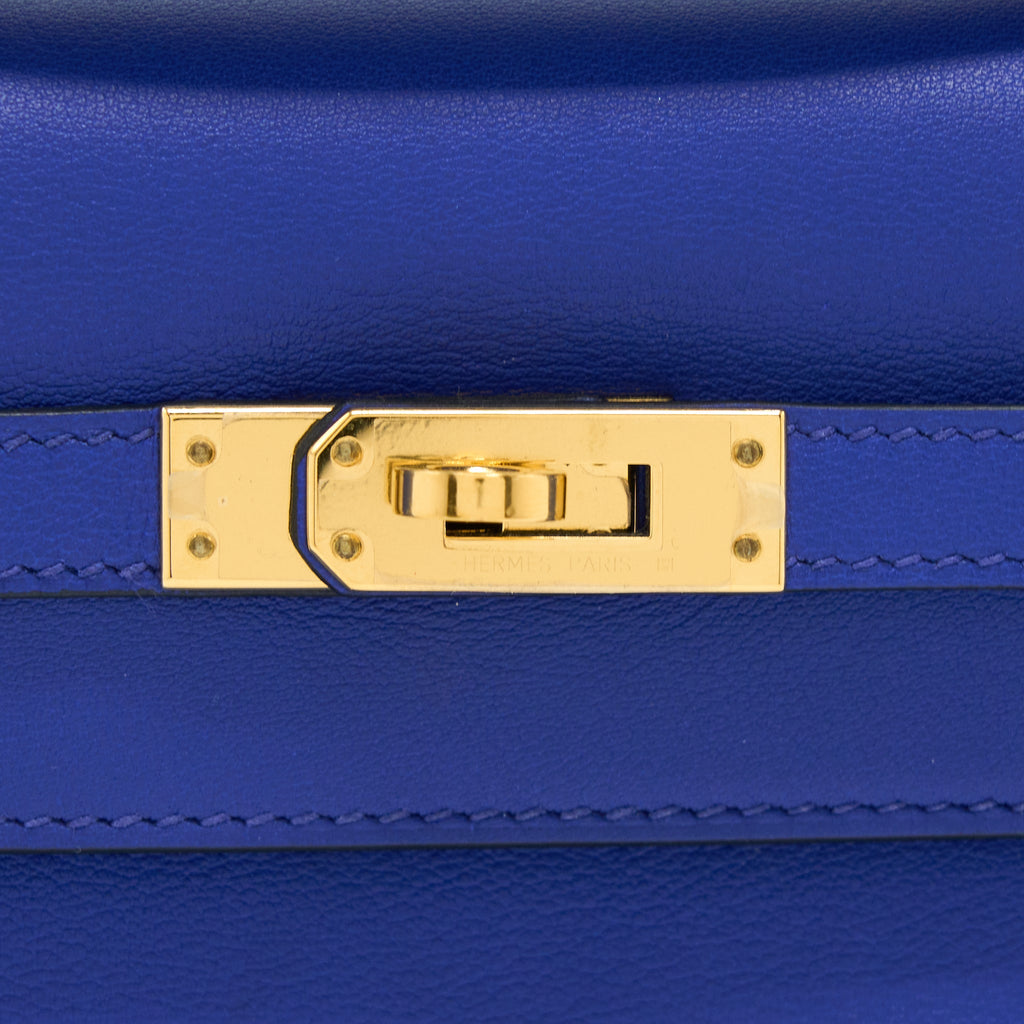 HERMES KELLY POCHETTE SWIFT BLUE ELECTRIC GHW