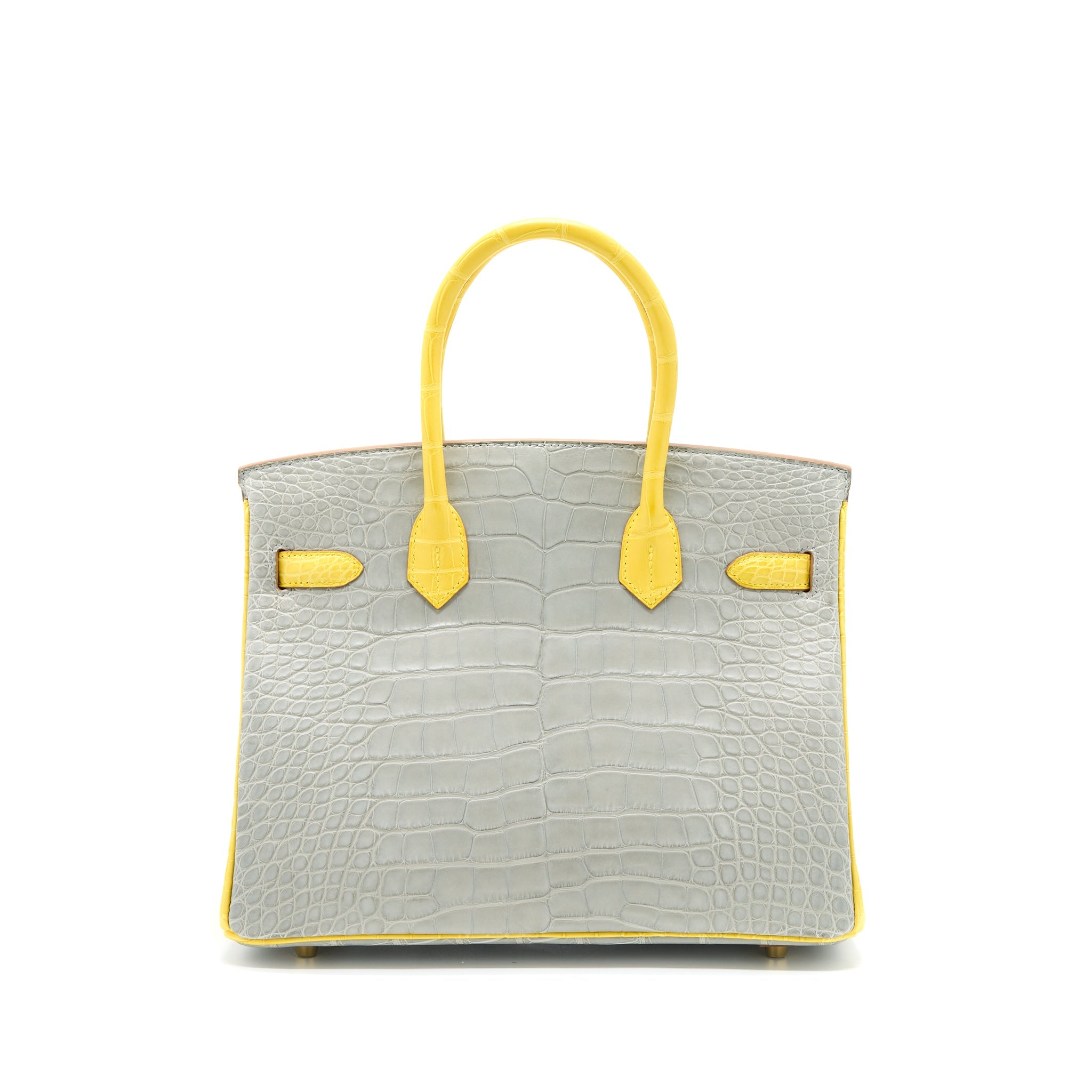 HERMES BIRKIN 30 SPECIAL ORDER ALLIGATOR MISSISSIPPIENSIS MAT GRIS PERLE/MIMOSA LGHW