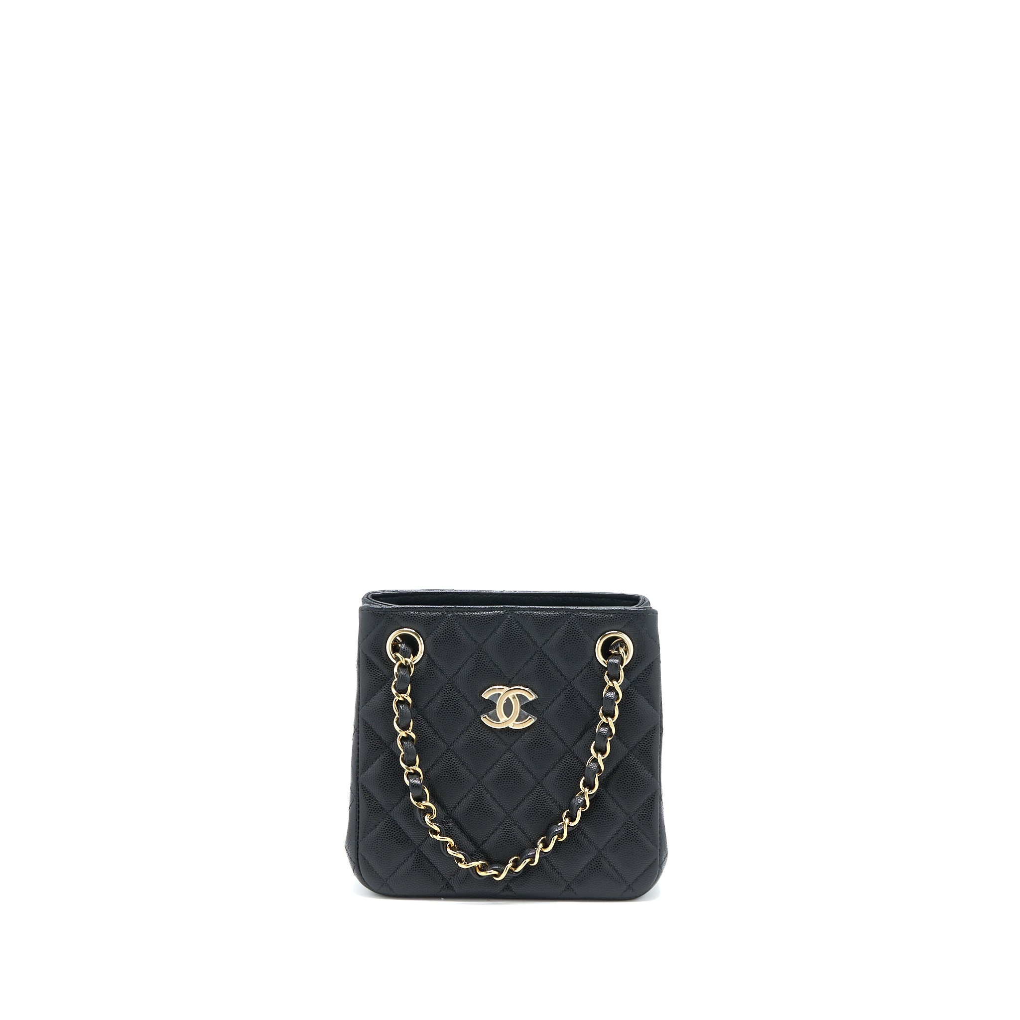 CHANEL MINI BUCKET TOTE BAG CAVIAR BLACK LGHW (MICROCHIP)