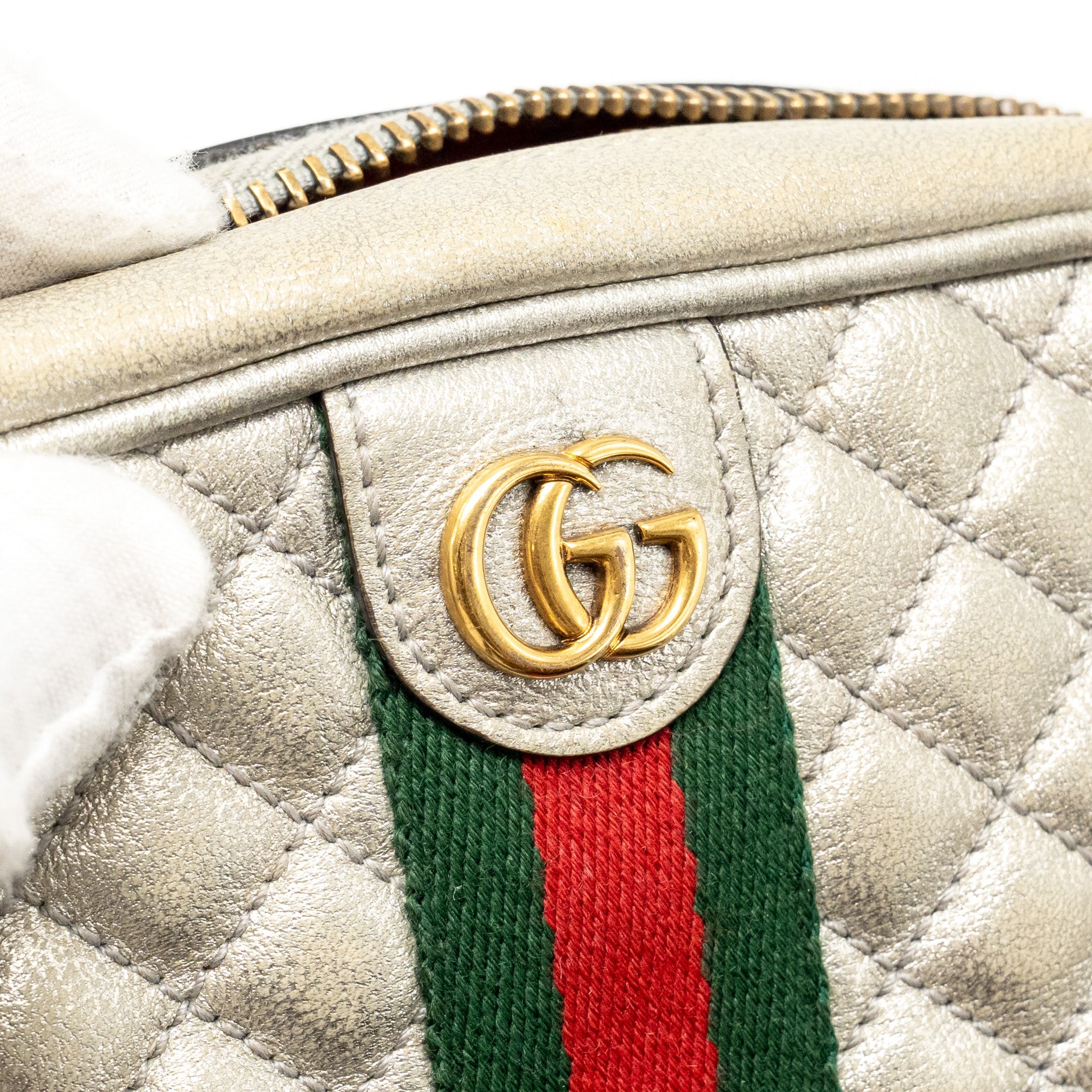 GUCCI GG OPHIDIA CROSSBODY BAG CALFSKIN METALLIC SILVER GHW