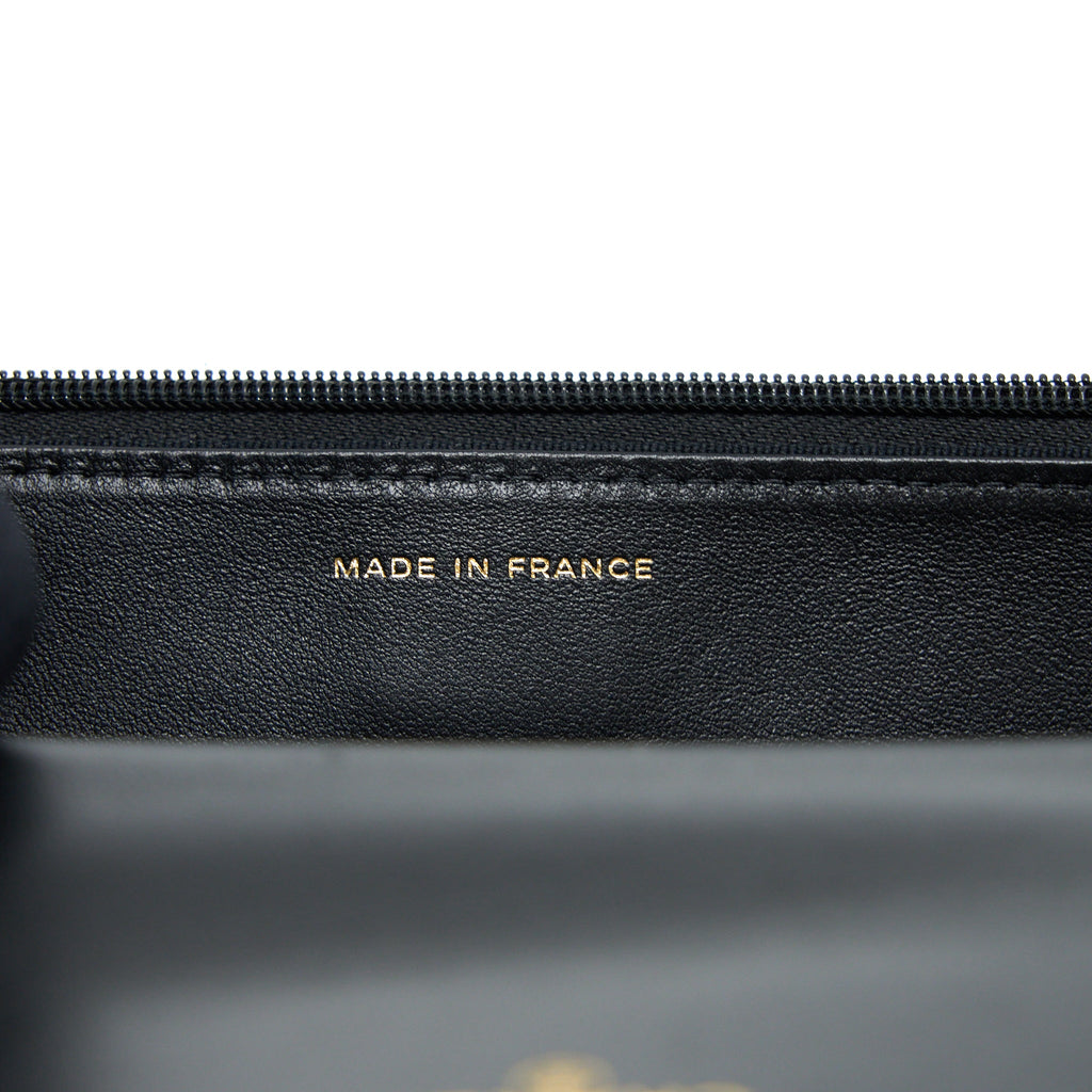 CHANEL TOP HANDLE WALLET ON CHAIN LAMBSKIN BLACK BRUSHED GHW (MICROCHIP)
