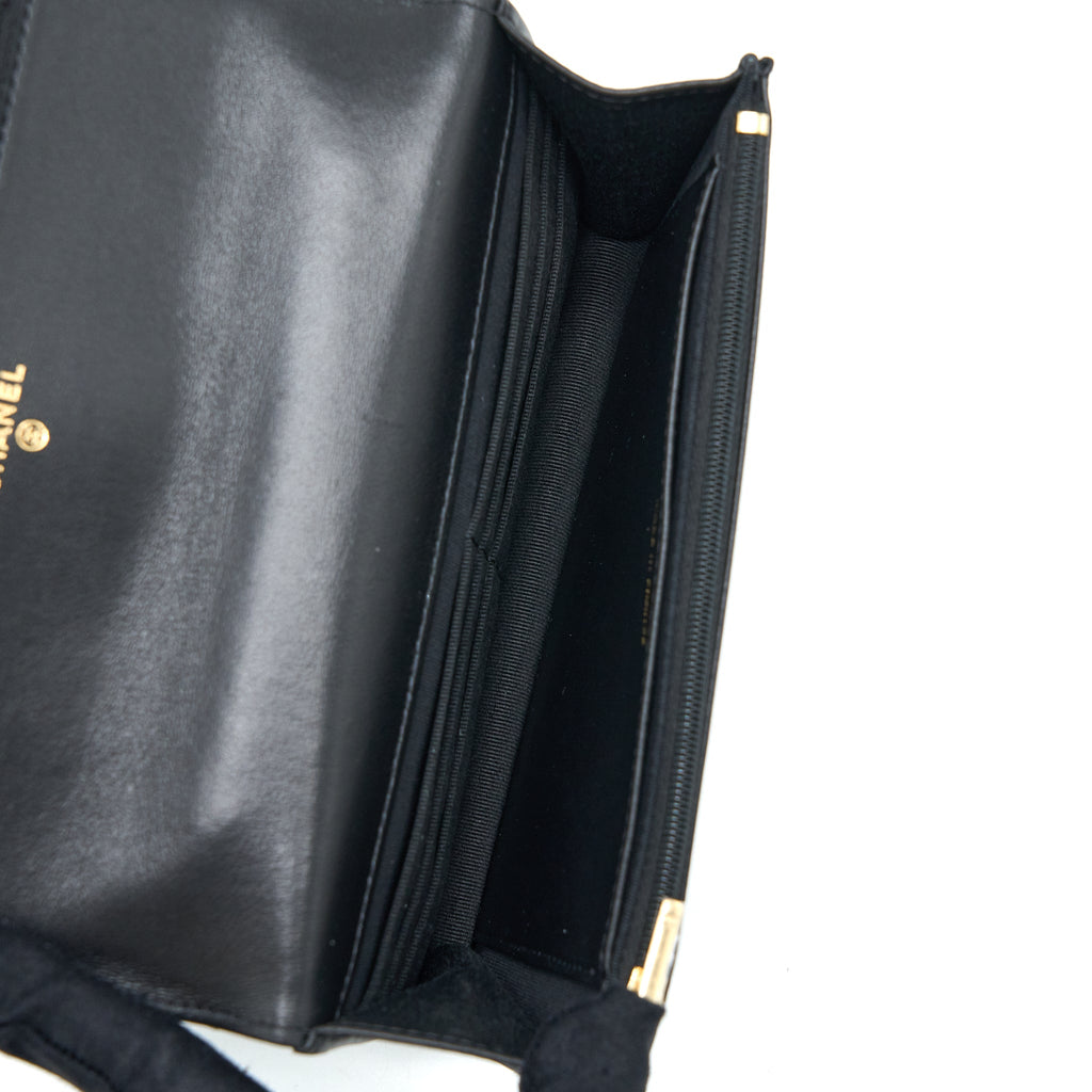 CHANEL TOP HANDLE WALLET ON CHAIN LAMBSKIN BLACK BRUSHED GHW (MICROCHIP)
