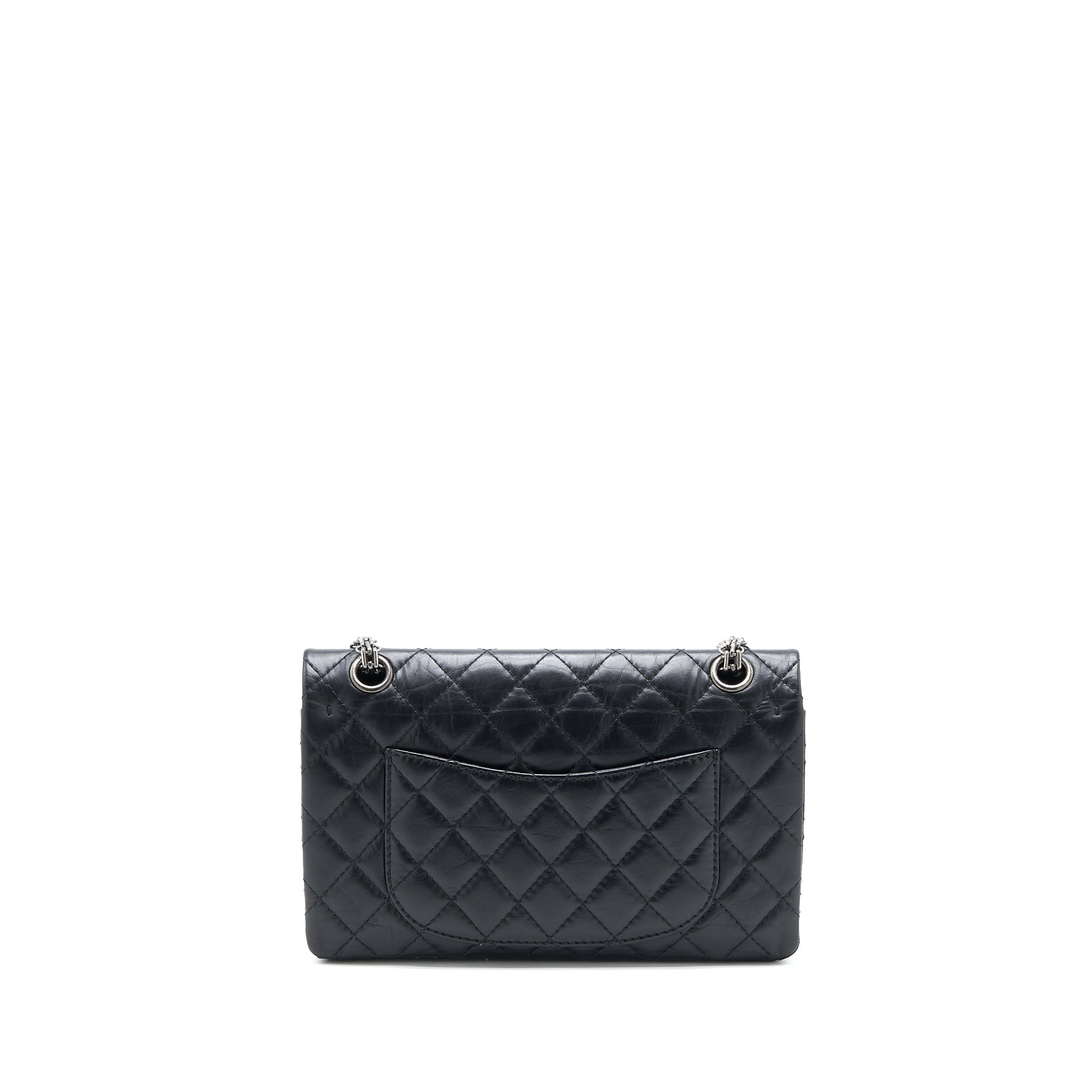 CHANEL SMALL 2.55 225 REISSUE FLAP BAG AGED CALFSKIN BLACK RUTHENIUM SHW