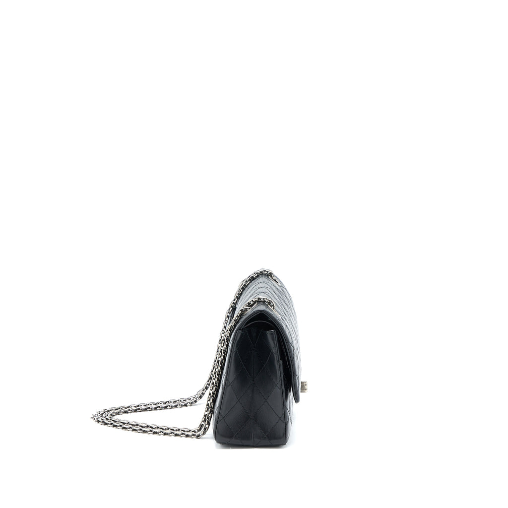 CHANEL SMALL 2.55 225 REISSUE FLAP BAG AGED CALFSKIN BLACK RUTHENIUM SHW