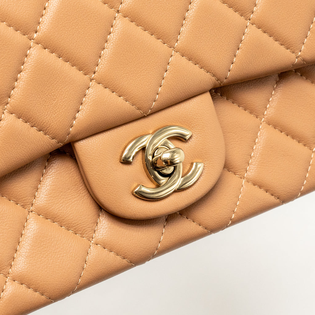 CHANEL MINI RECTANGULAR FLAP BAG LAMBSKIN BEIGE LGHW (MICROCHIP)