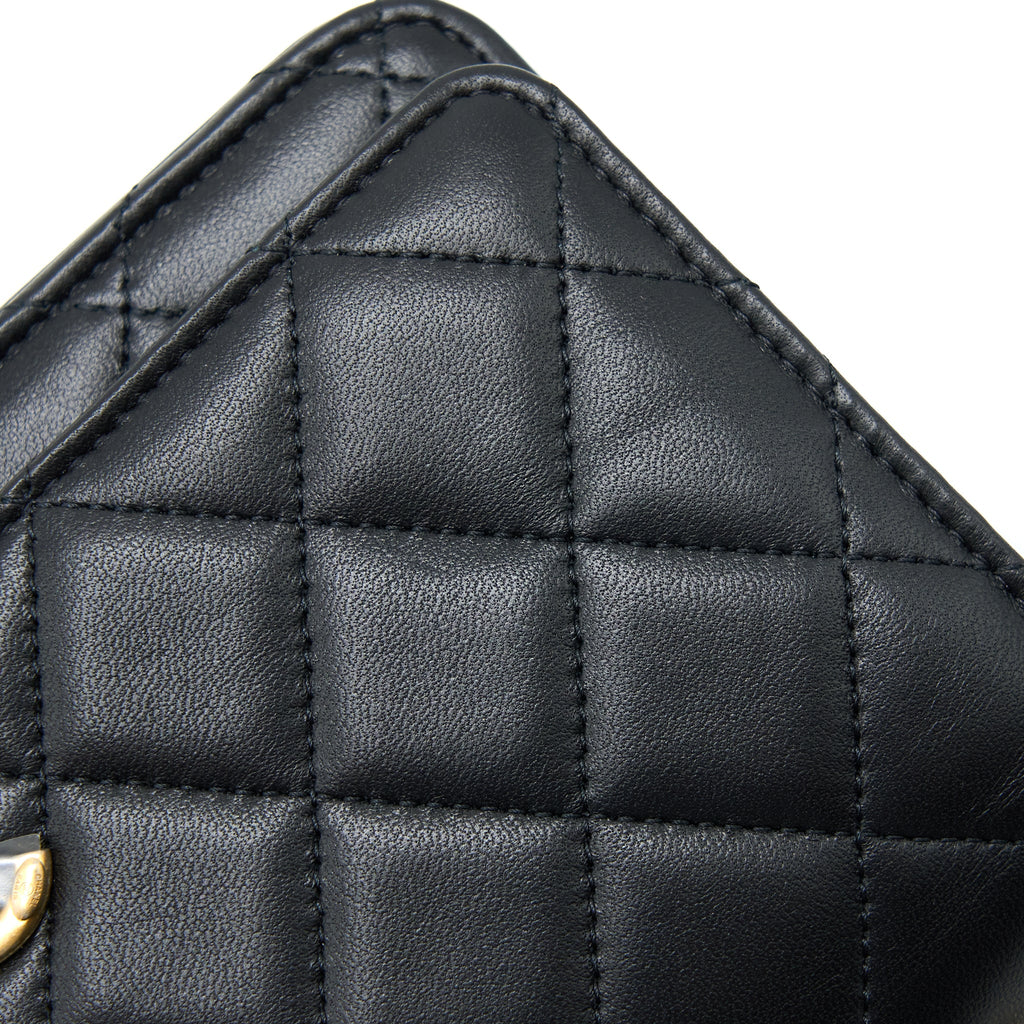 CHANEL TOP HANDLE WALLET ON CHAIN LAMBSKIN BLACK BRUSHED GHW (MICROCHIP)