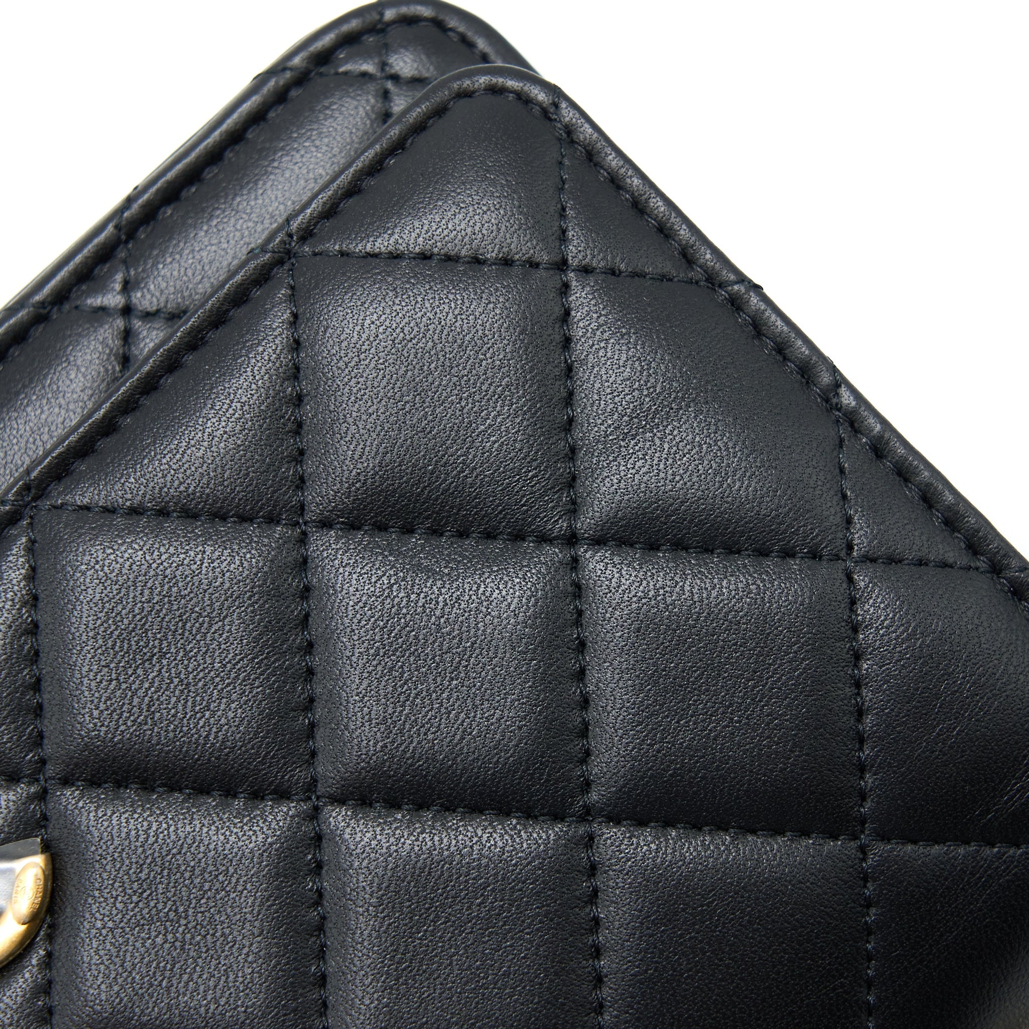 CHANEL TOP HANDLE WALLET ON CHAIN LAMBSKIN BLACK BRUSHED GHW (MICROCHIP)