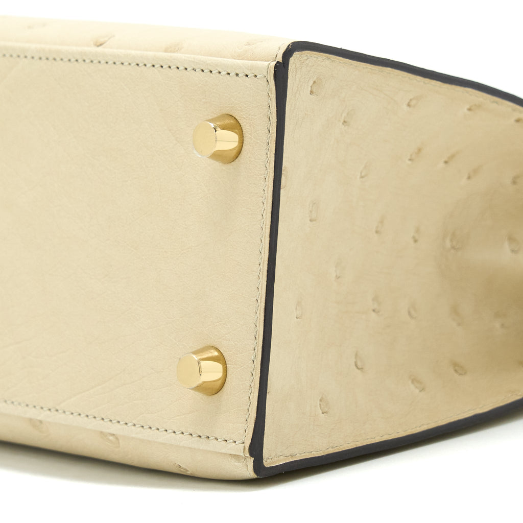 HERMES KELLY 25 OSTRICH 3C PARCHEMIN GHW