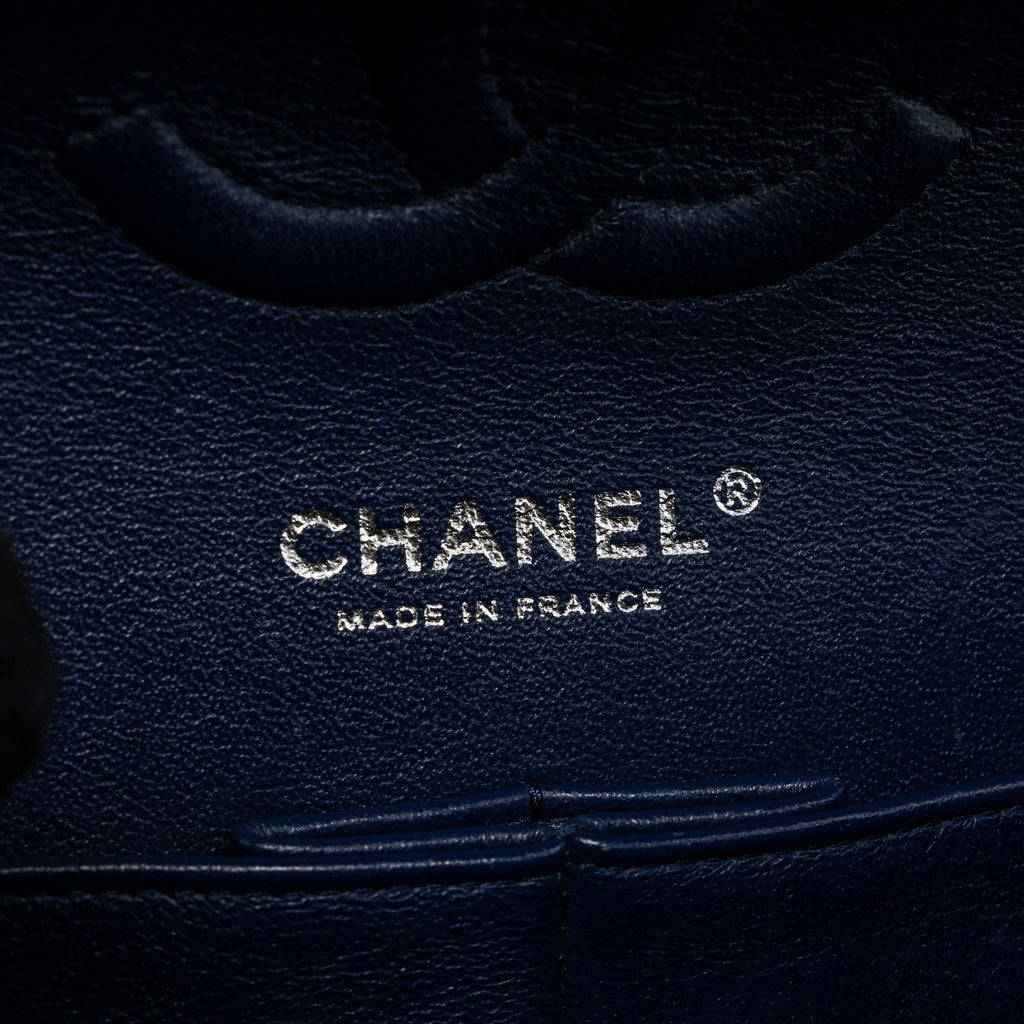 CHANEL MEDIUM CLASSIC DOUBLE FLAP BAG LAMBSKIN DARK BLUE SHW