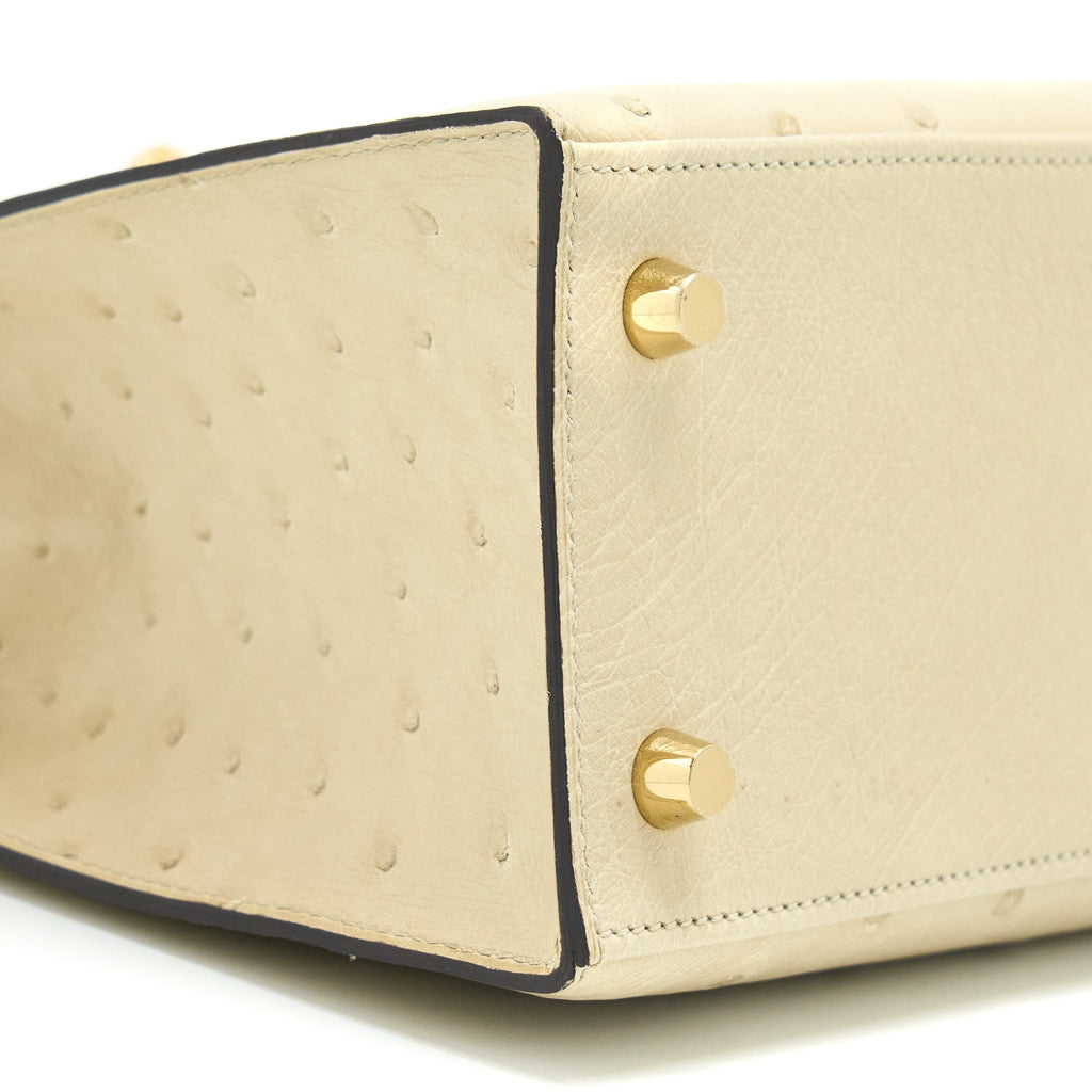 HERMES KELLY 25 OSTRICH 3C PARCHEMIN GHW