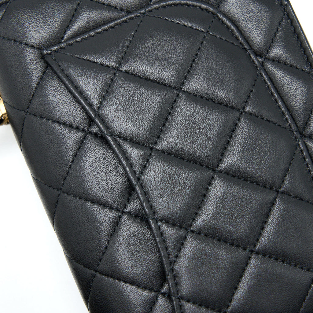 CHANEL TOP HANDLE WALLET ON CHAIN LAMBSKIN BLACK BRUSHED GHW (MICROCHIP)