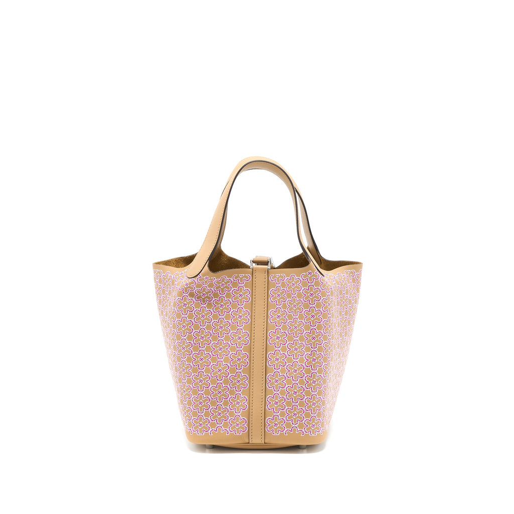 HERMES PICOTIN 18 LOCK BAG LUCKY DAISY SWIFT CHAI/ROSE/BLANC SHW