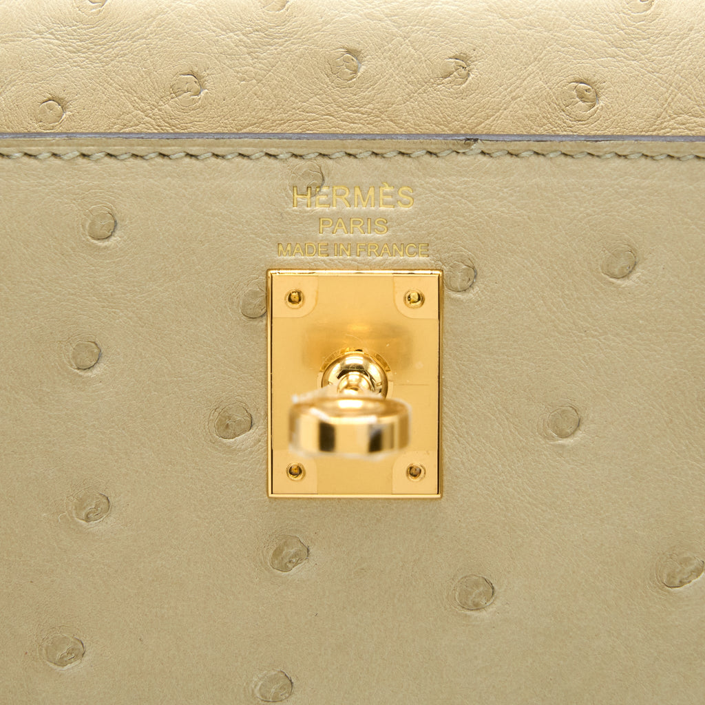 HERMES KELLY 25 OSTRICH 3C PARCHEMIN GHW