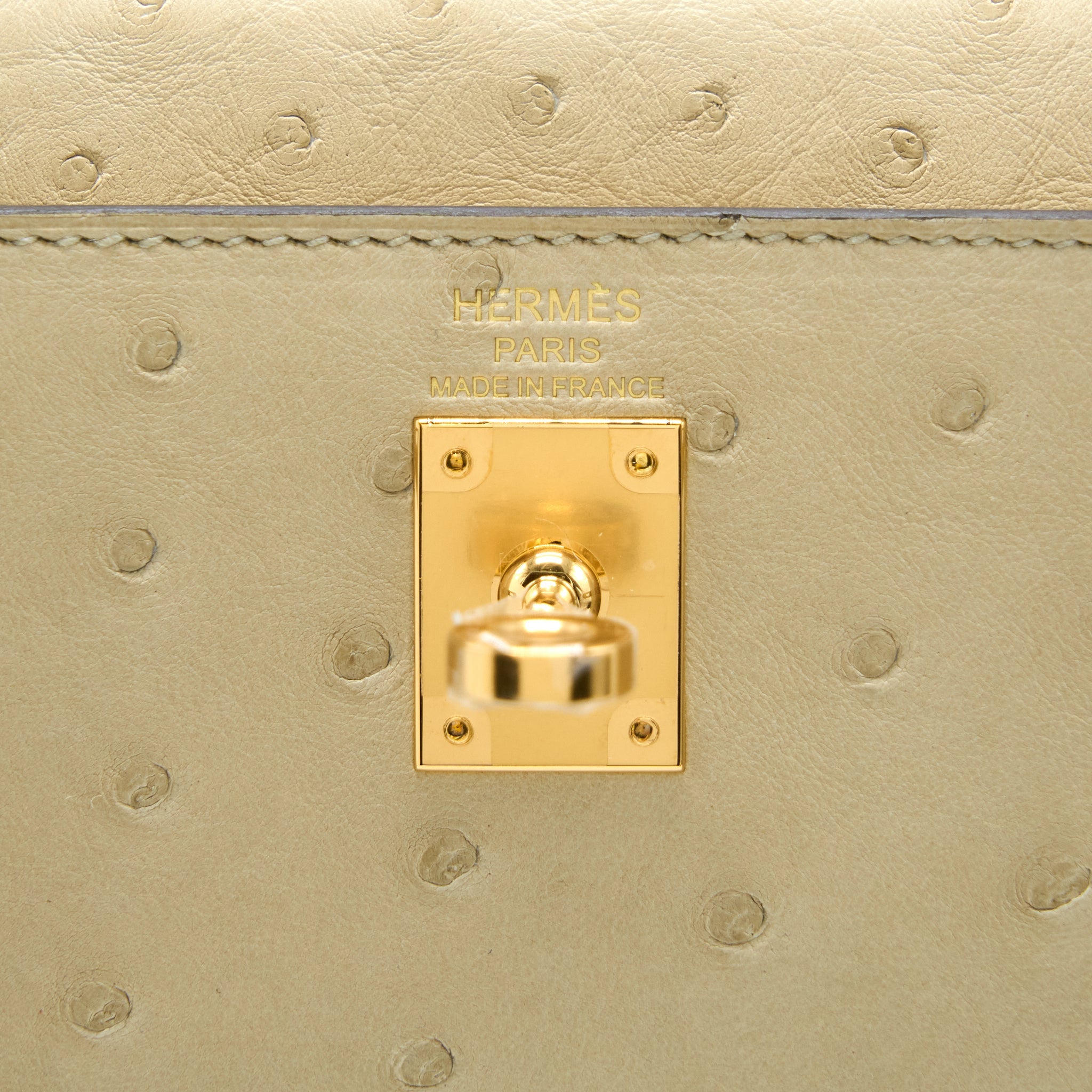 HERMES KELLY 25 OSTRICH 3C PARCHEMIN GHW