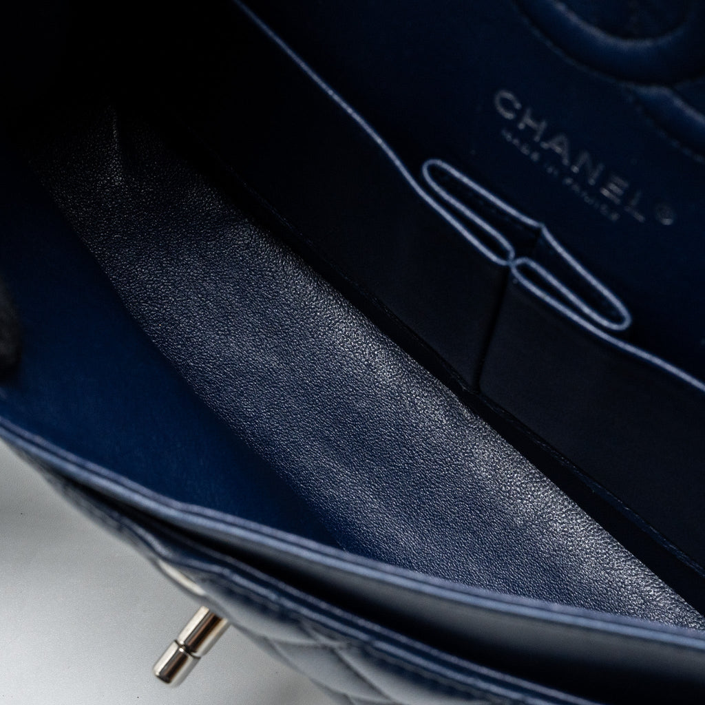 CHANEL MEDIUM CLASSIC DOUBLE FLAP BAG LAMBSKIN DARK BLUE SHW