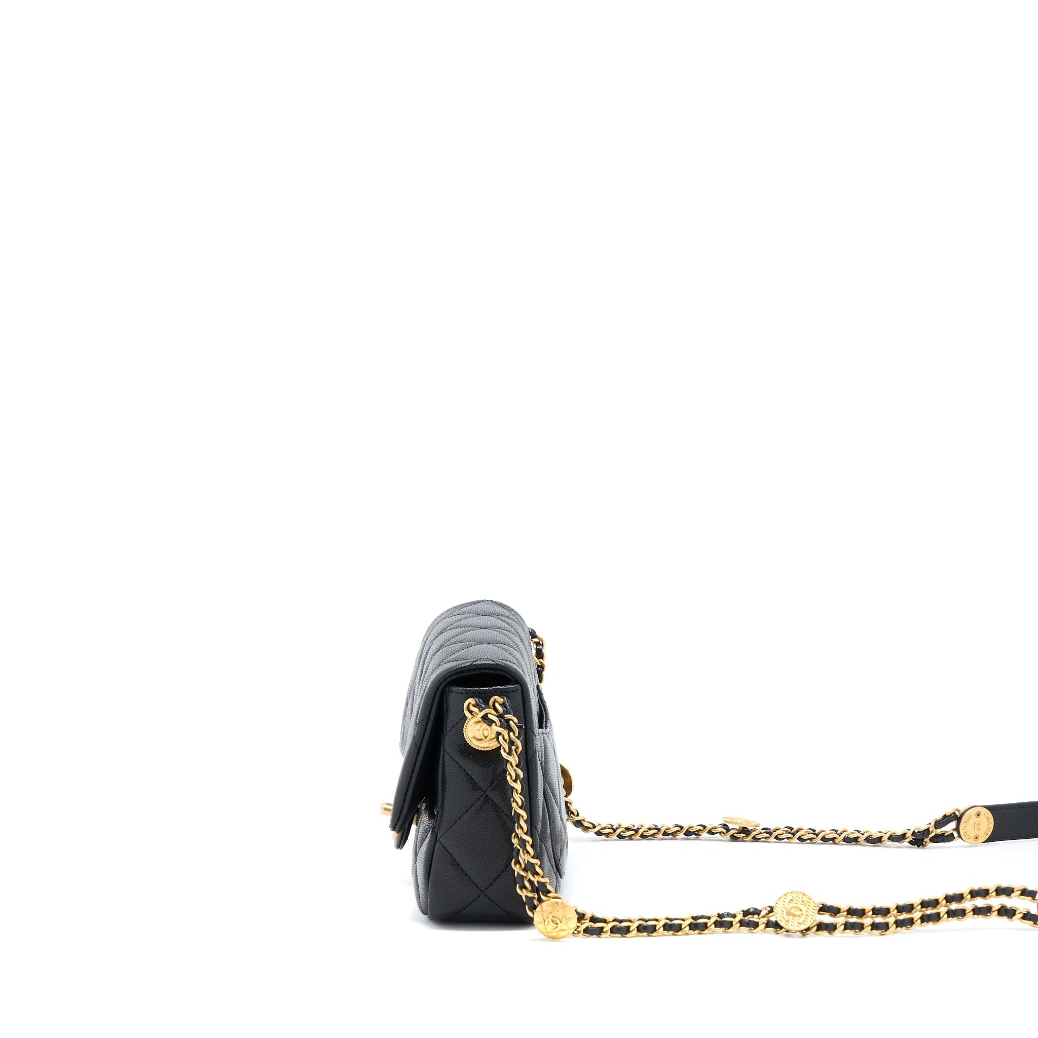 CHANEL 22A SMALL FLAP BAG GRAINED SHINY CALFSKIN BLACK BRUSHED GHW(MICROCHIP)