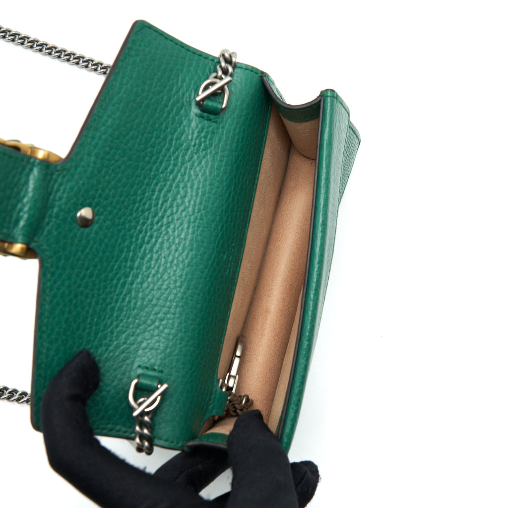GUCCI DIONYSUS SUPER MINI BAG GREEN GOLD/SLIVER HARDWARE