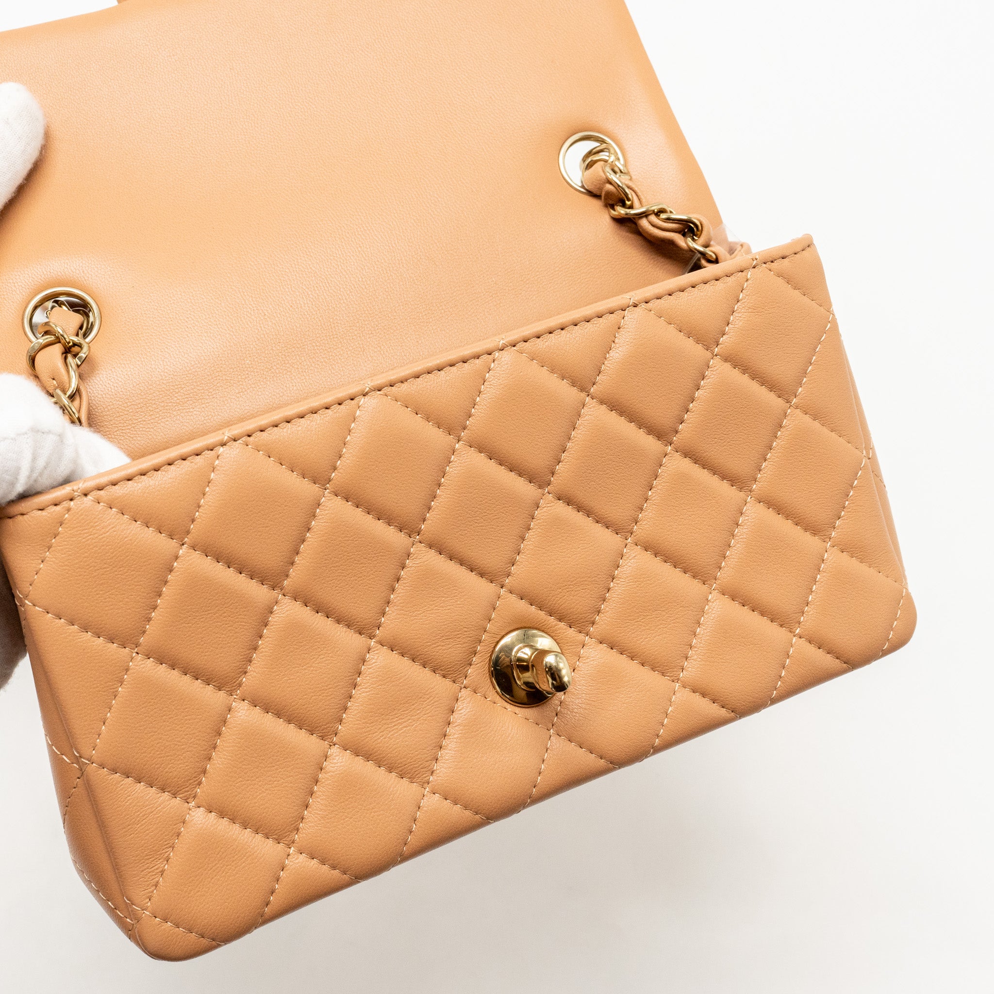 CHANEL MINI RECTANGULAR FLAP BAG LAMBSKIN BEIGE LGHW (MICROCHIP)