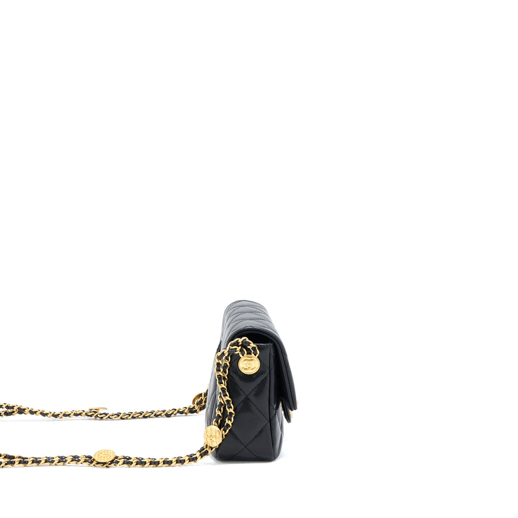 CHANEL 22A SMALL FLAP BAG GRAINED SHINY CALFSKIN BLACK BRUSHED GHW(MICROCHIP)