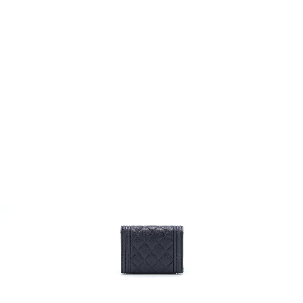 CHANEL BOY SMALL FLAP CARD HOLDER CAVIAR BLACK GHW