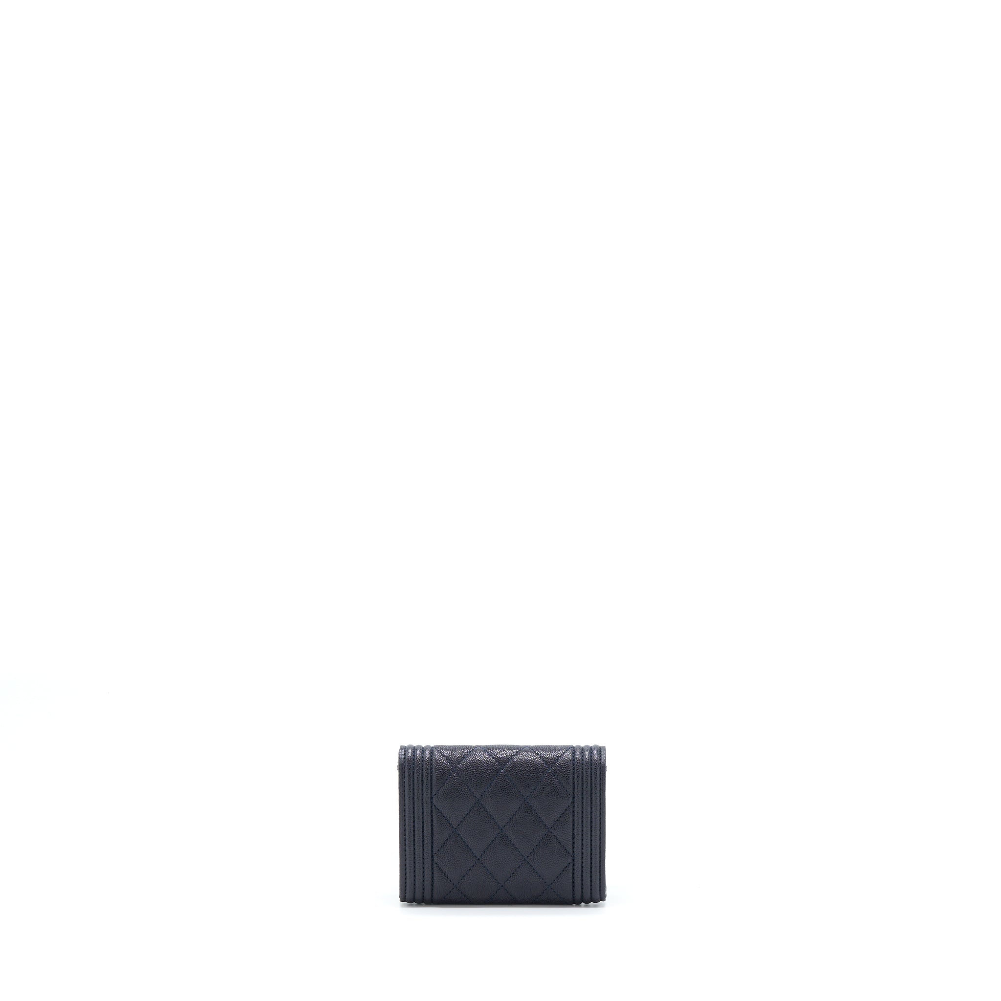 CHANEL BOY SMALL FLAP CARD HOLDER CAVIAR BLACK GHW