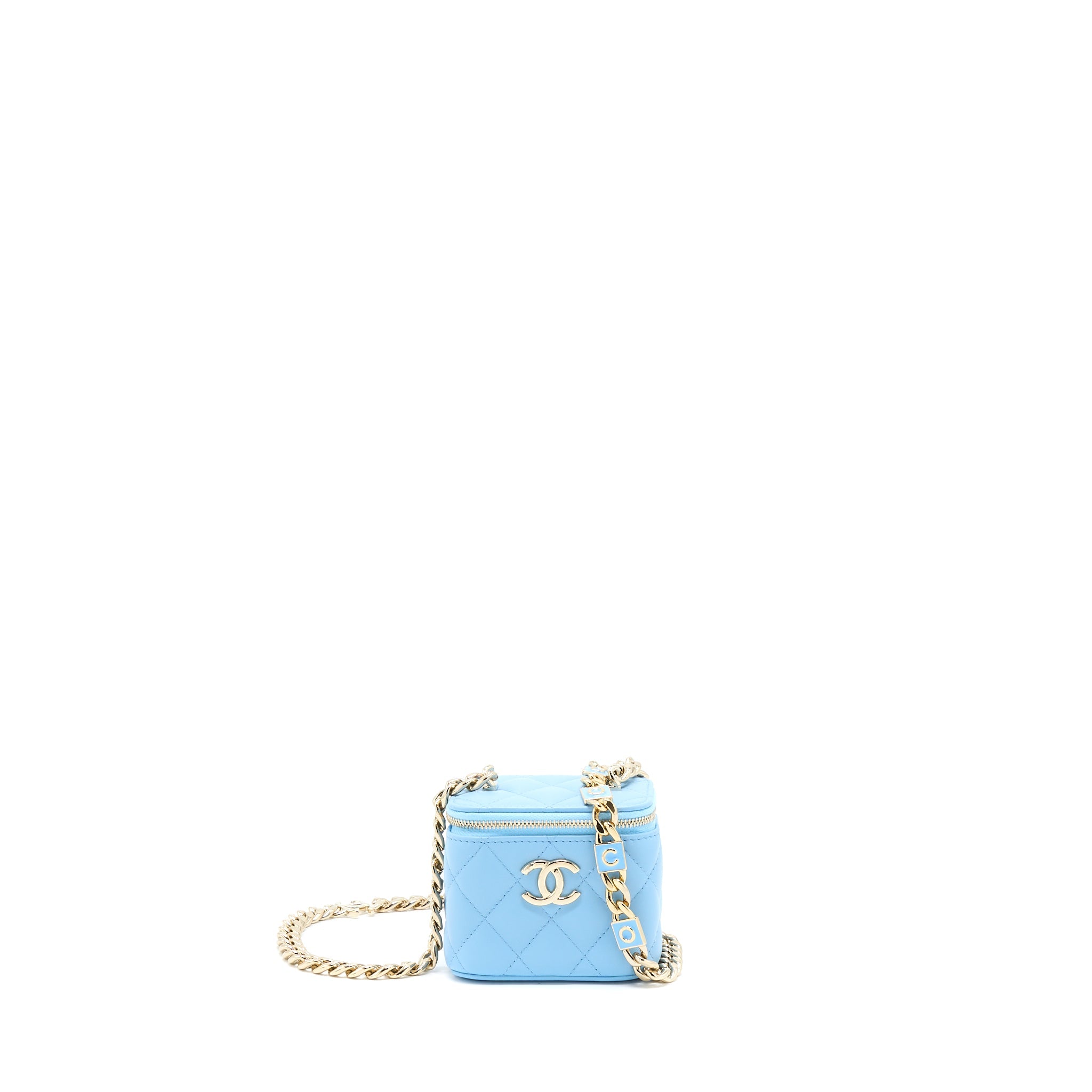 CHANEL MINI VANITY CASE WITH GIANT CHAIN LAMBSKIN BLUE LGHW