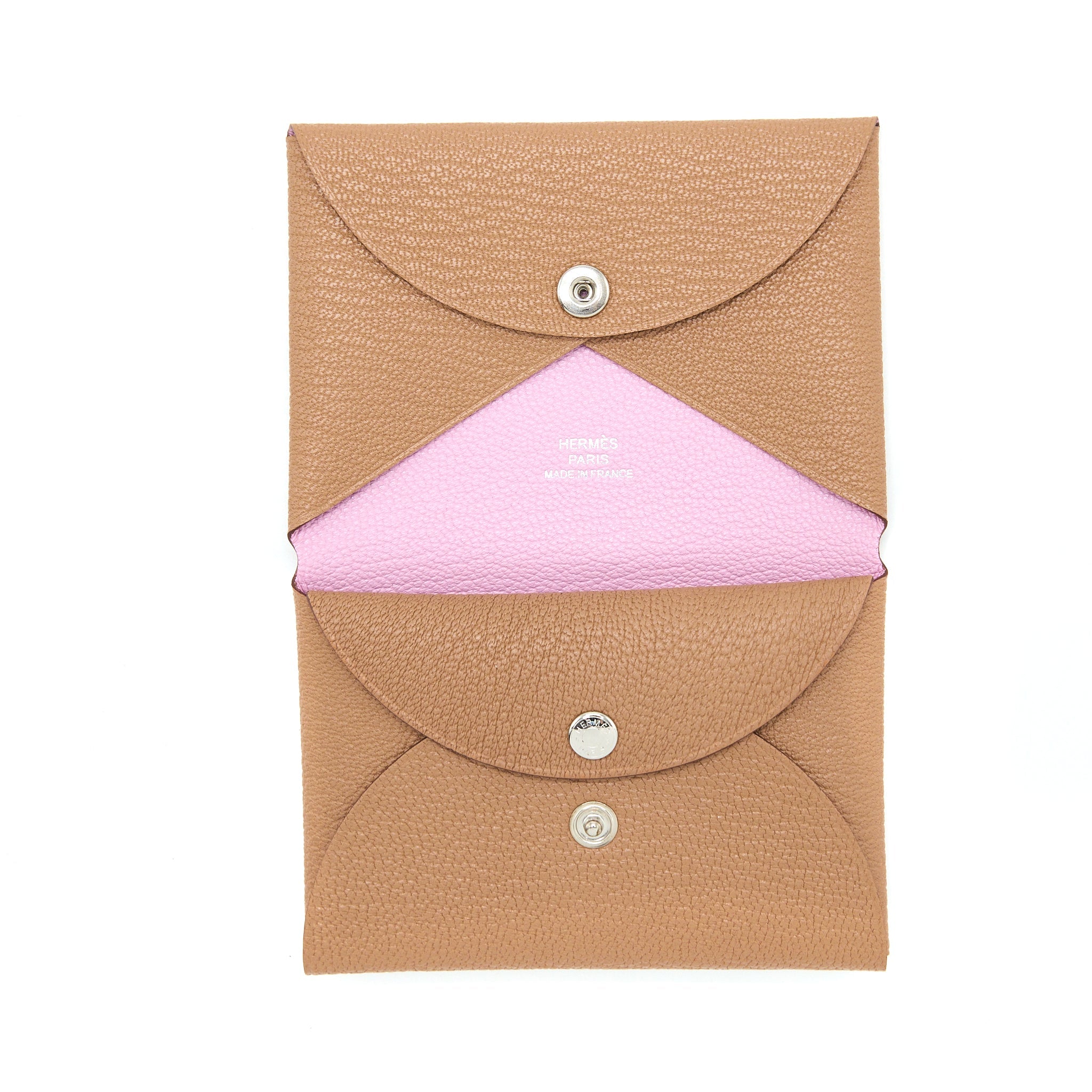 HERMES CALVI DUO CARD HOLDER CHEVRE MYSORE QUEBRACHO/MAUVE SYLVESTRE SHW