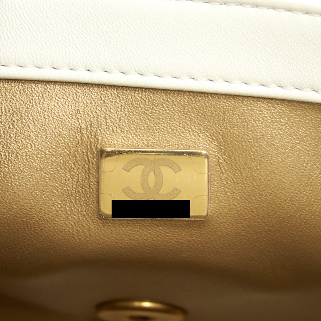 CHANEL 22C PEARL CRUSH MINI SQUARE FLAP BAG LAMBSKIN WHITE GHW (MICROCHIP)