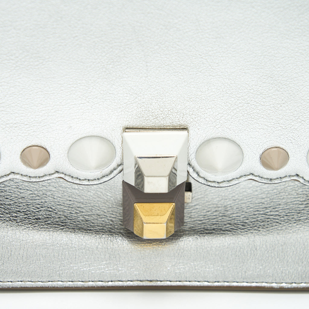 FENDI KAN I BAG METALLIC SLIVER/MULTICOLOR WITH GOLD AND SILVER HARDWARE