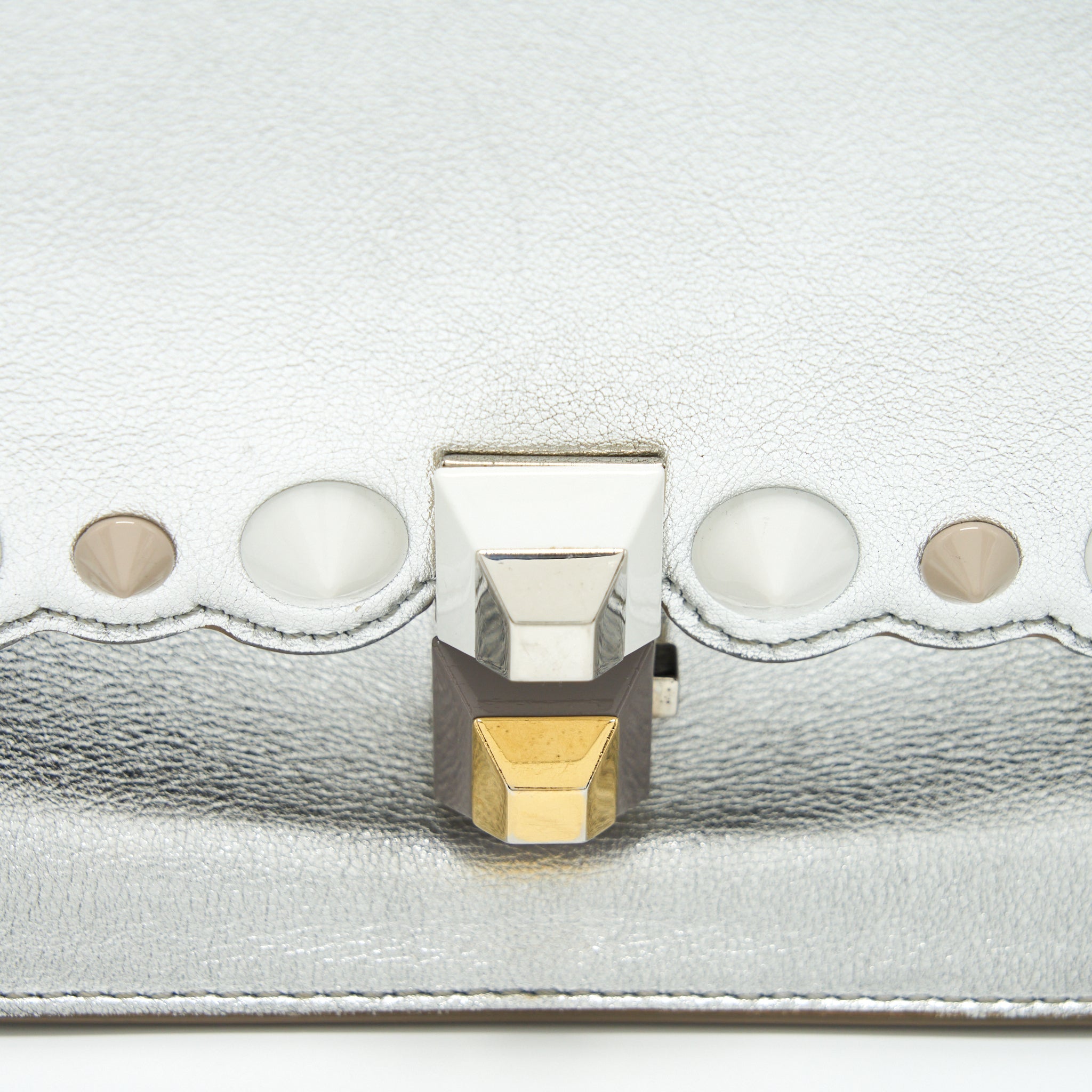 FENDI KAN I BAG METALLIC SLIVER/MULTICOLOR WITH GOLD AND SILVER HARDWARE