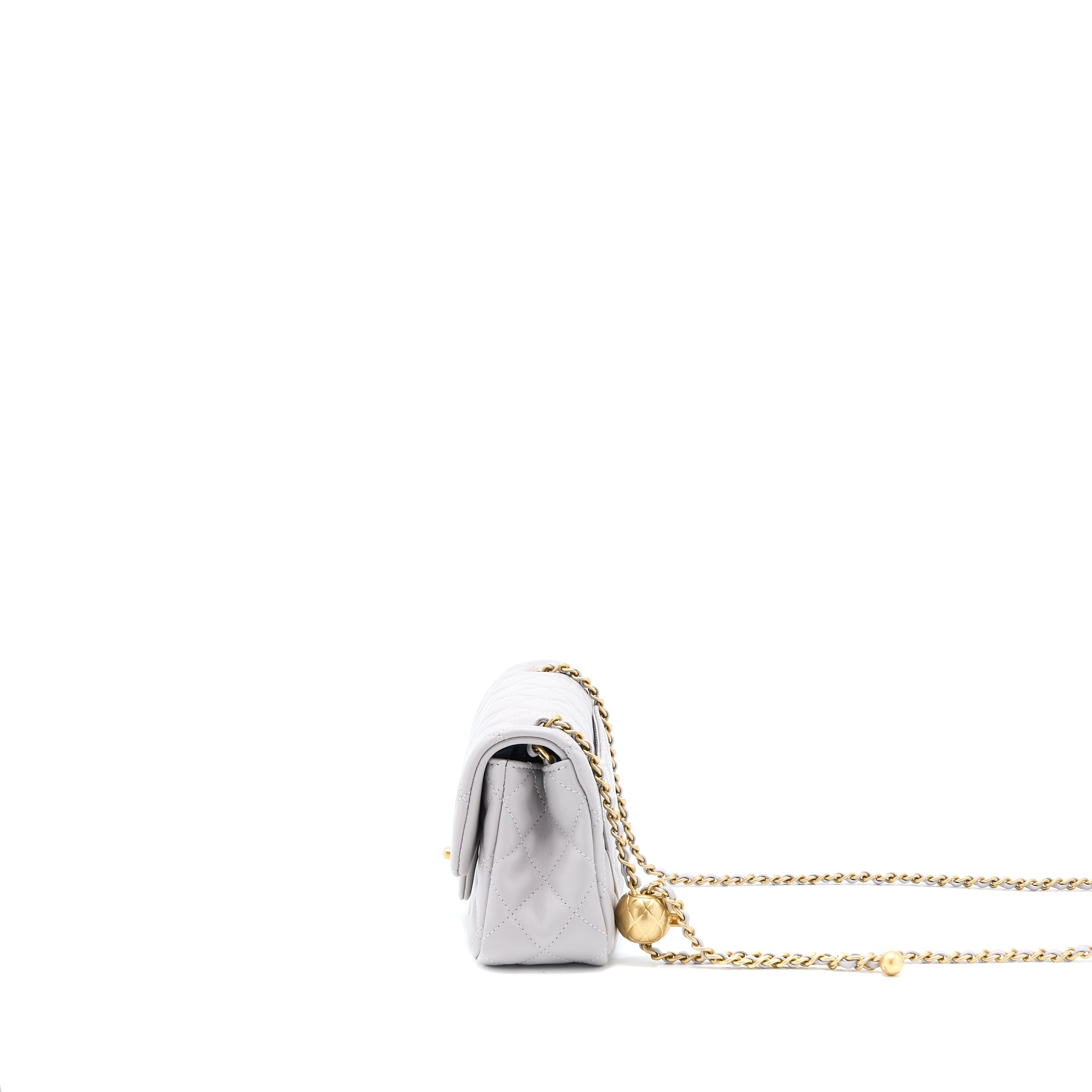 CHANEL PEARL CRUSH MINI RECTANGULAR LAMBSKIN GREY BRUSHED GHW(MICROCHIP)