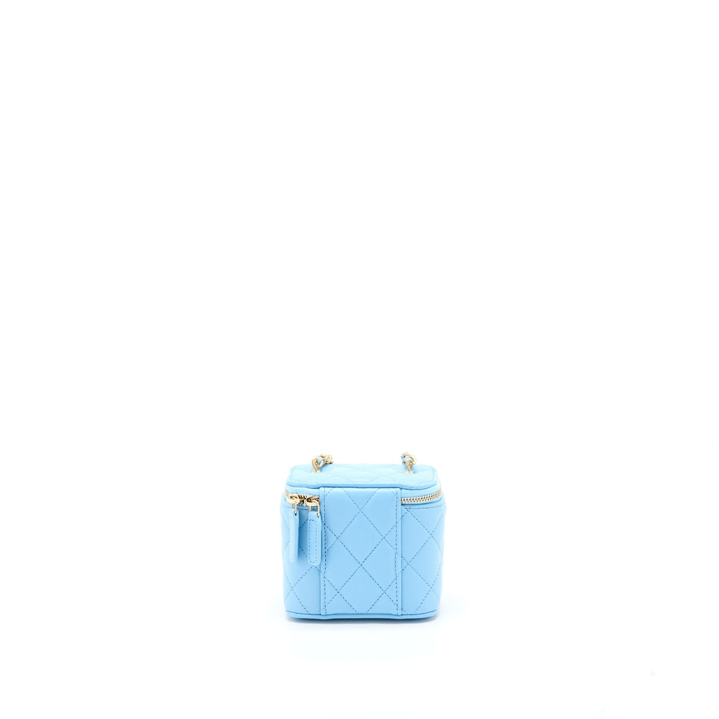 CHANEL 22S PEARL CRUSH MINI VANITY CASE LAMBSKIN LIGHT BLUE BRUSHED GHW
