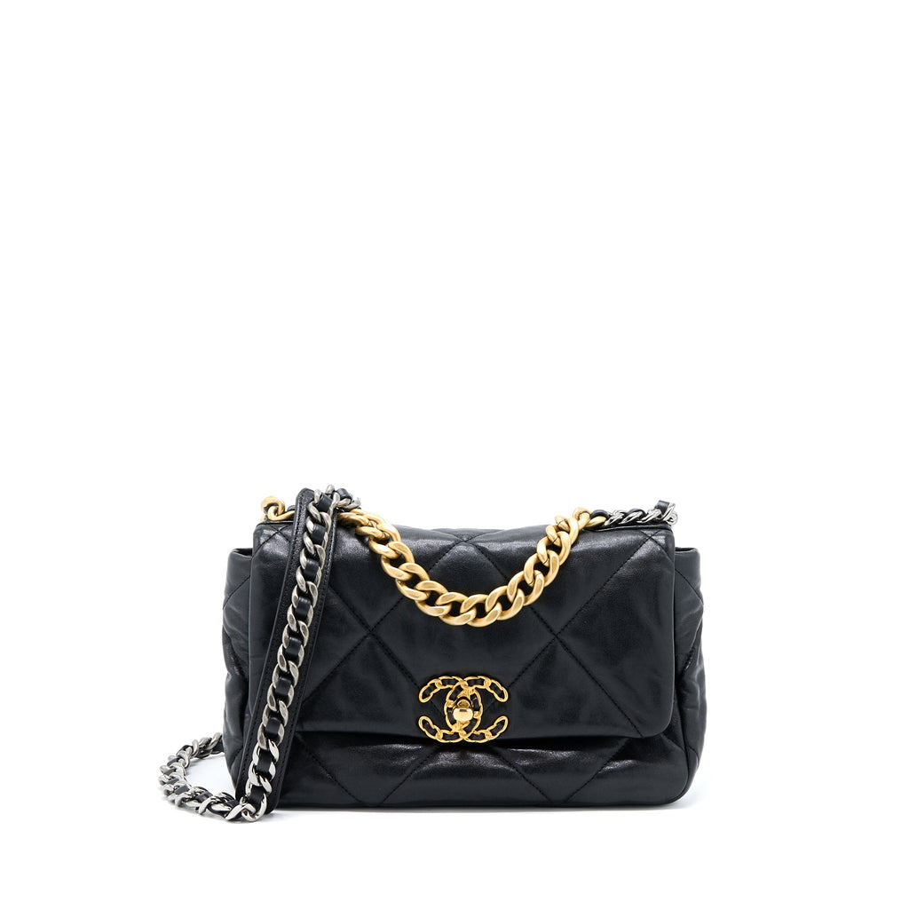 CHANEL SMALL 19 BAG GOATSKIN BLACK MULTICOLOUR HARDWARE
