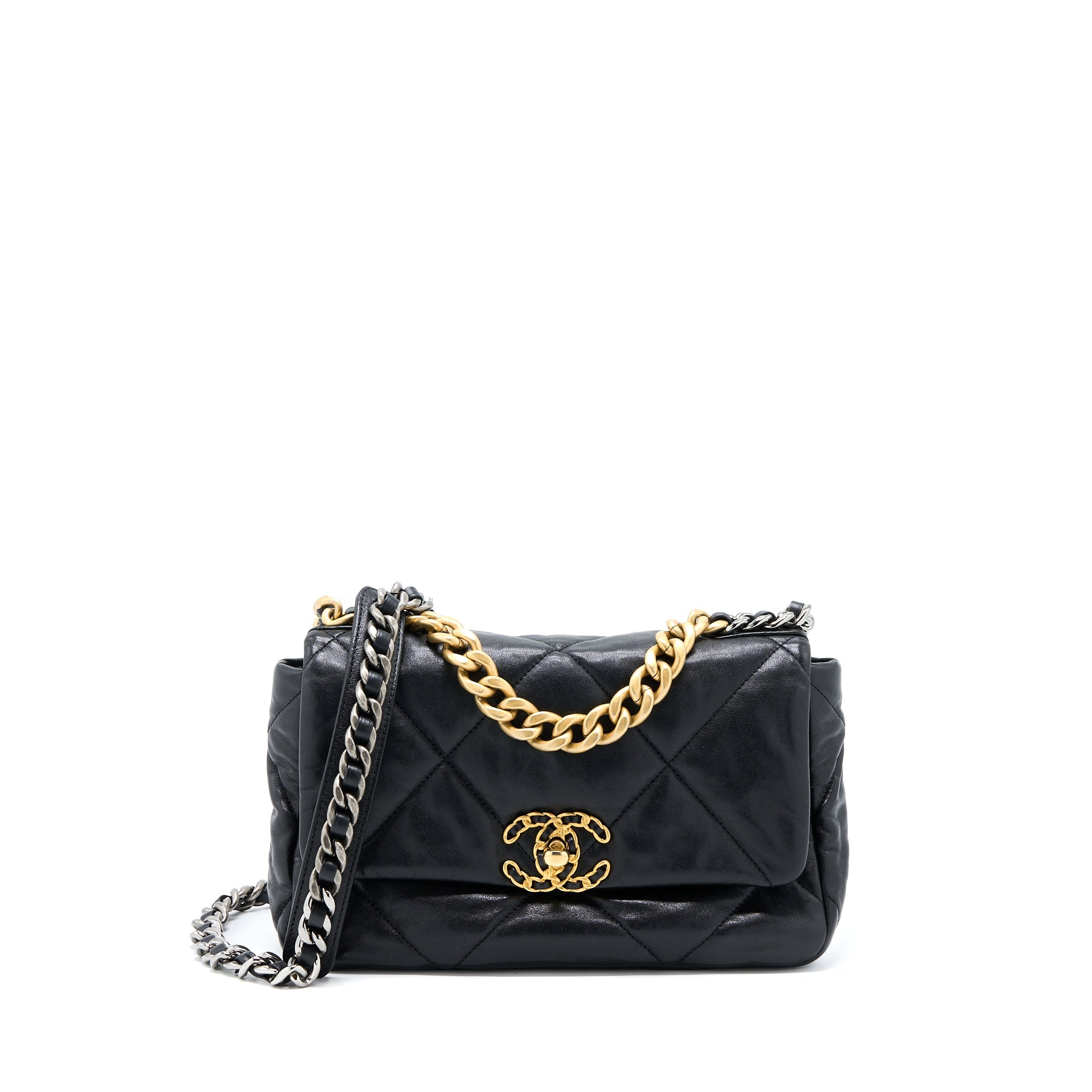 CHANEL SMALL 19 BAG GOATSKIN BLACK MULTICOLOUR HARDWARE