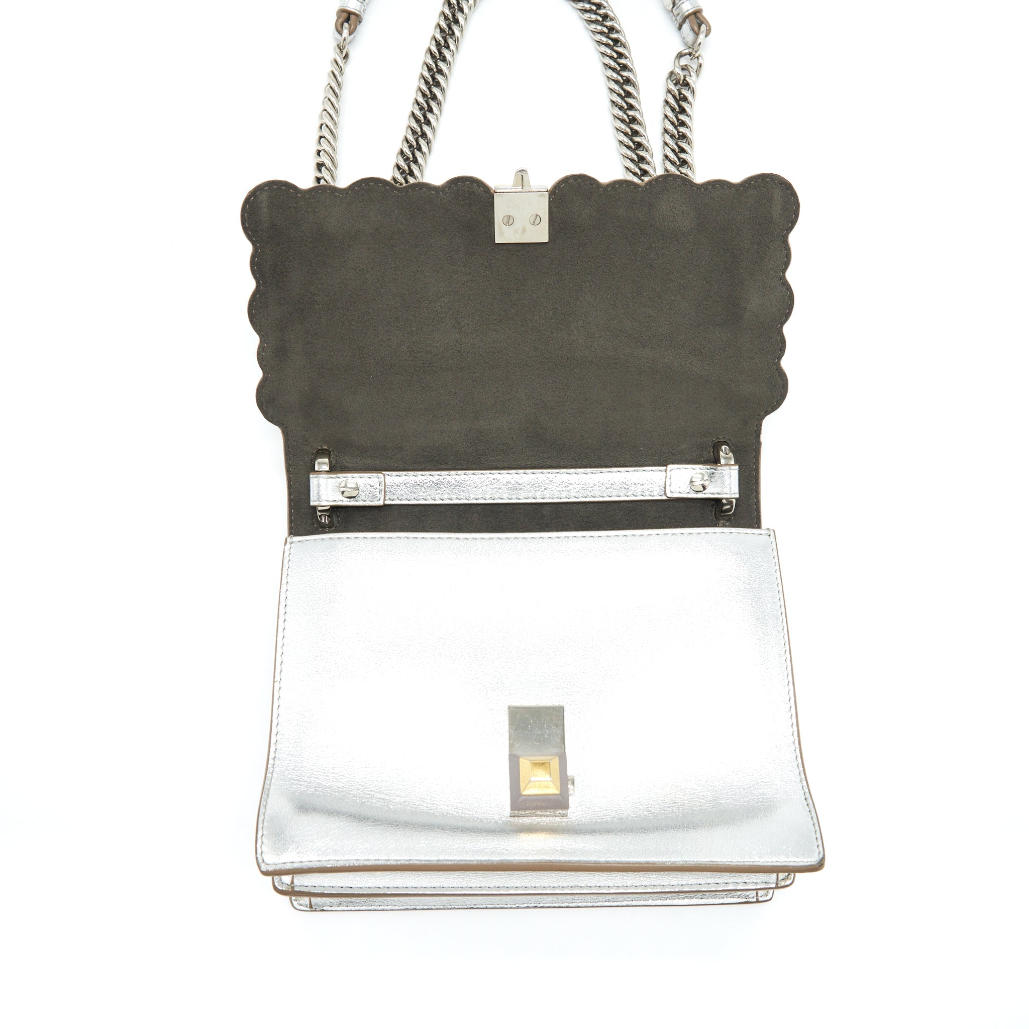 FENDI KAN I BAG METALLIC SLIVER/MULTICOLOR WITH GOLD AND SILVER HARDWARE