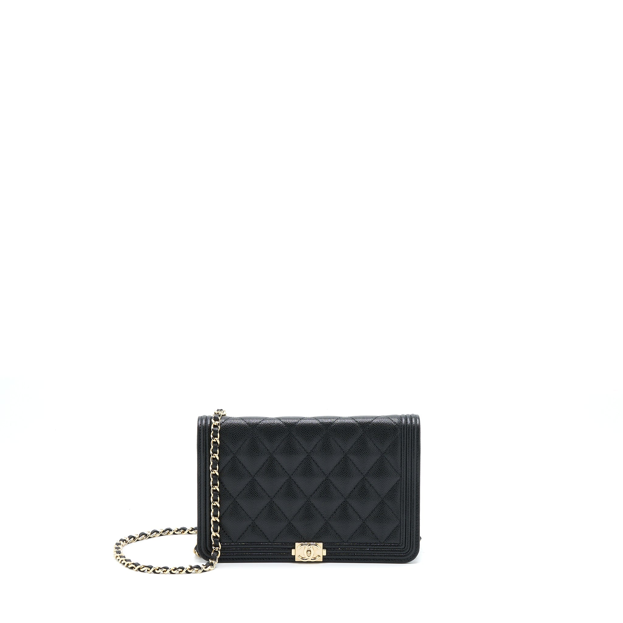 CHANEL BOY WALLET ON CHAIN CAVIAR BLACK LGHW