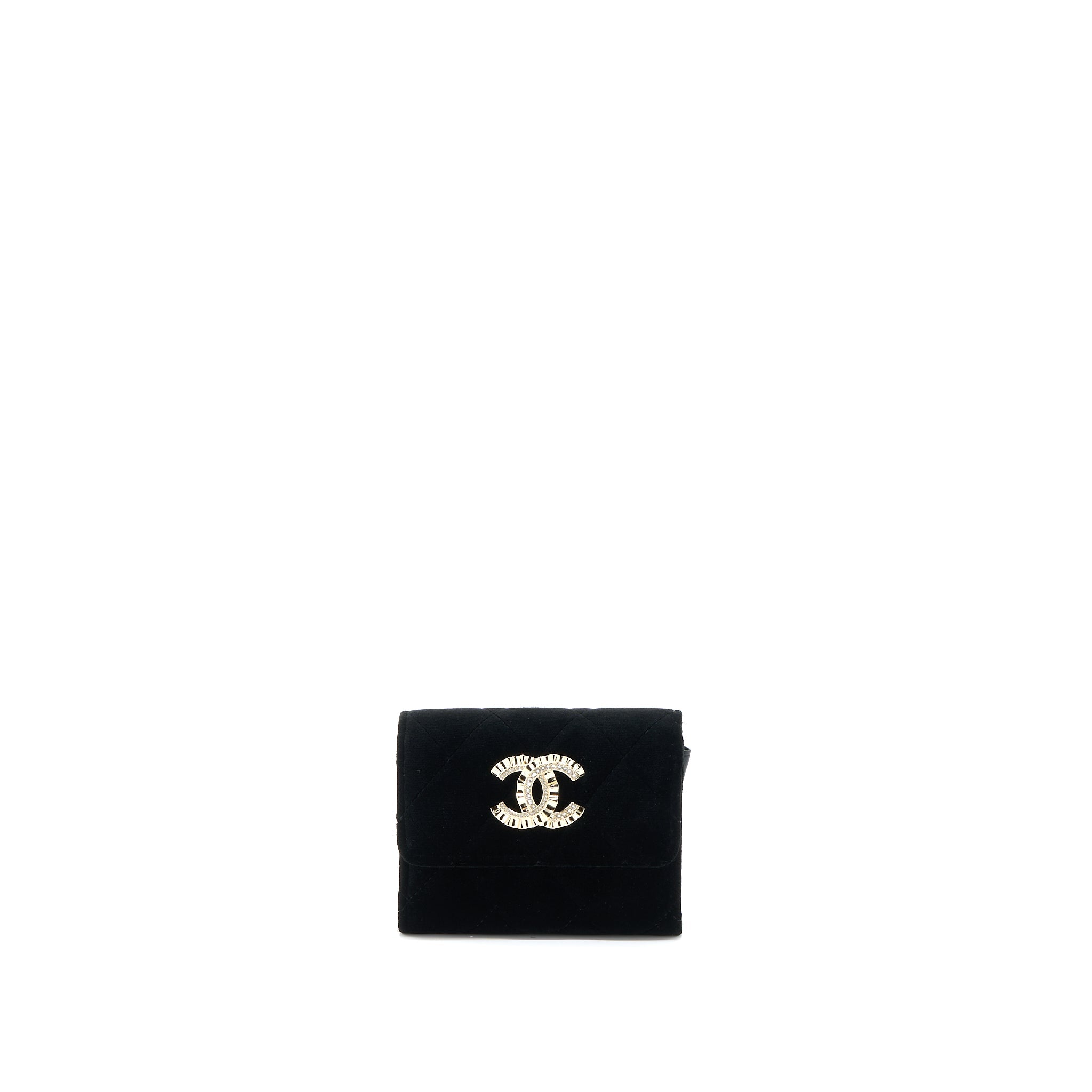 CHANEL FLAP CARD HOLDER GIANT CC LOGO VELVET BLACK LGHW