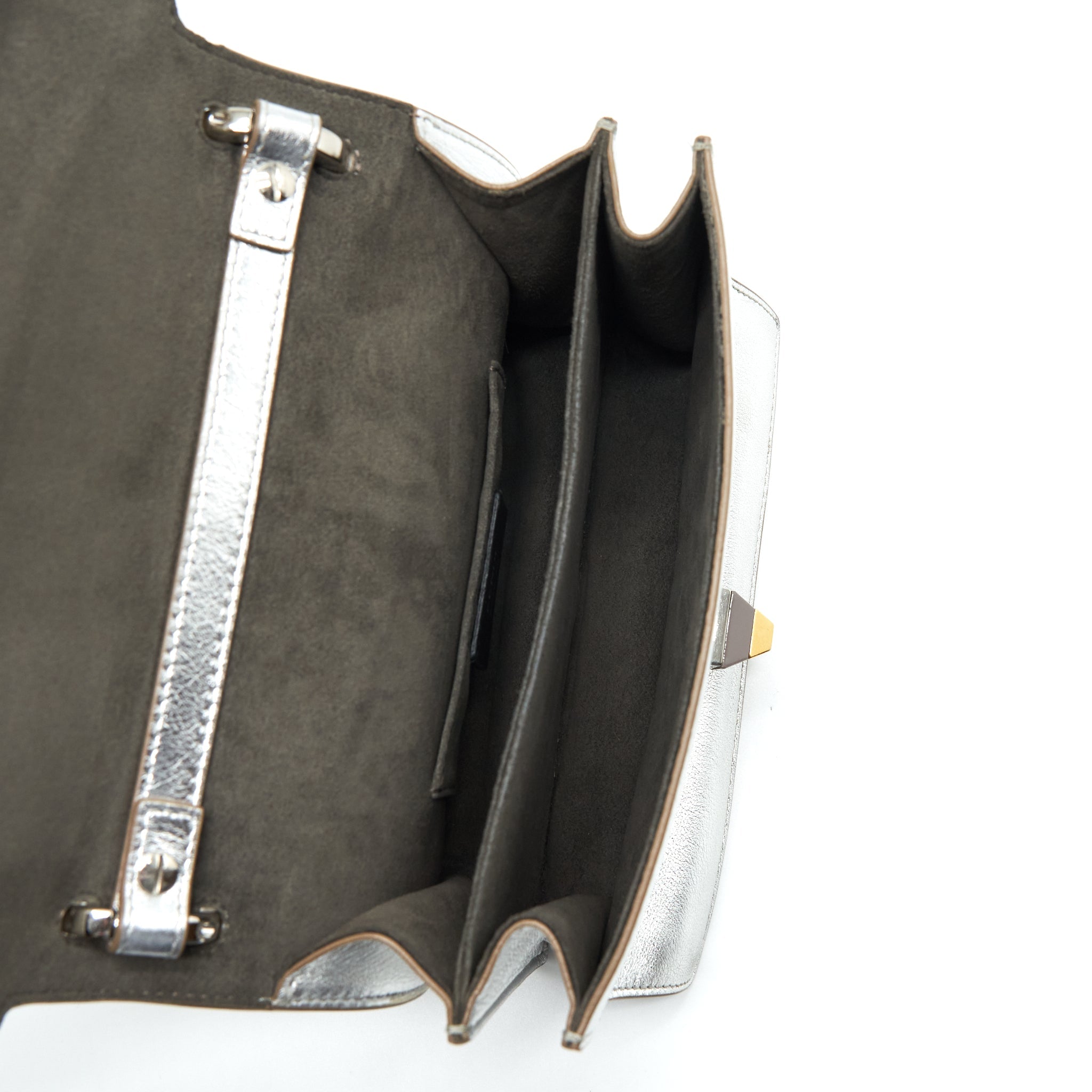 FENDI KAN I BAG METALLIC SLIVER/MULTICOLOR WITH GOLD AND SILVER HARDWARE