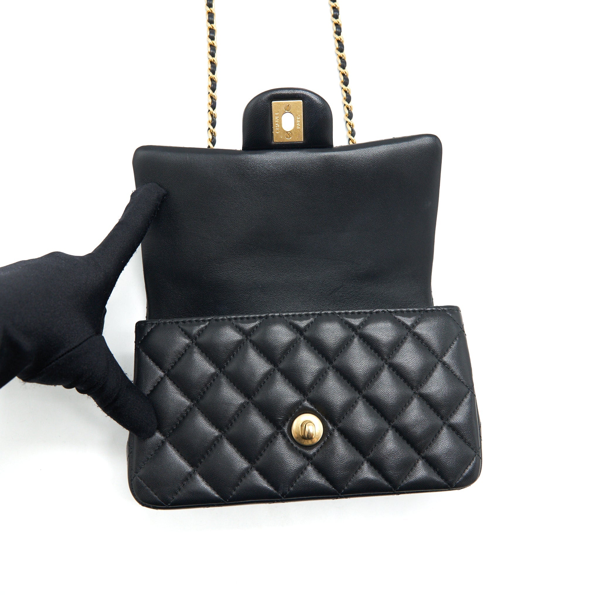 CHANEL TOP HANDLE RECTANGULAR FLAP BAG LAMBSKIN GHW