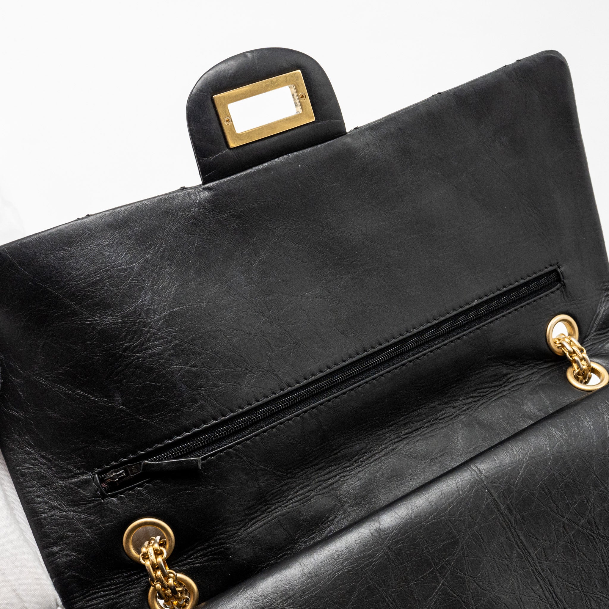 CHANEL MAXI 2.55 REISSUE DOUBLE FLAP BAG AGED CALFSKIN BLACK GHW