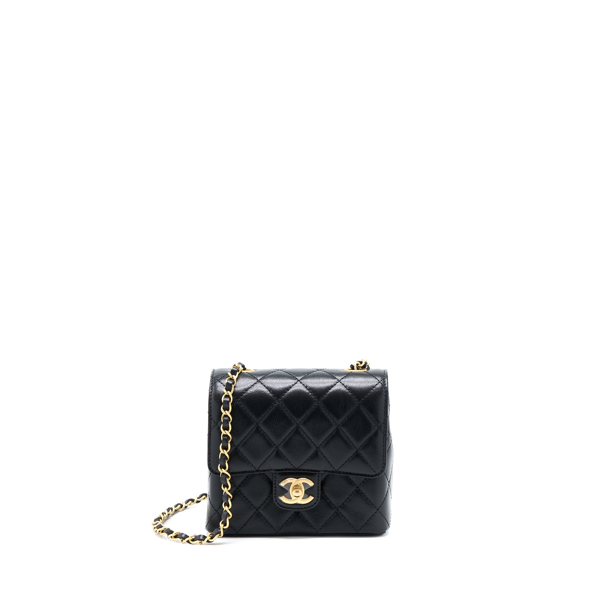 CHANEL 22K RETRO CLASSIC NEW SQUARE MINI FLAP BAG GOATSKIN BLACK GHW (MICROCHIP)