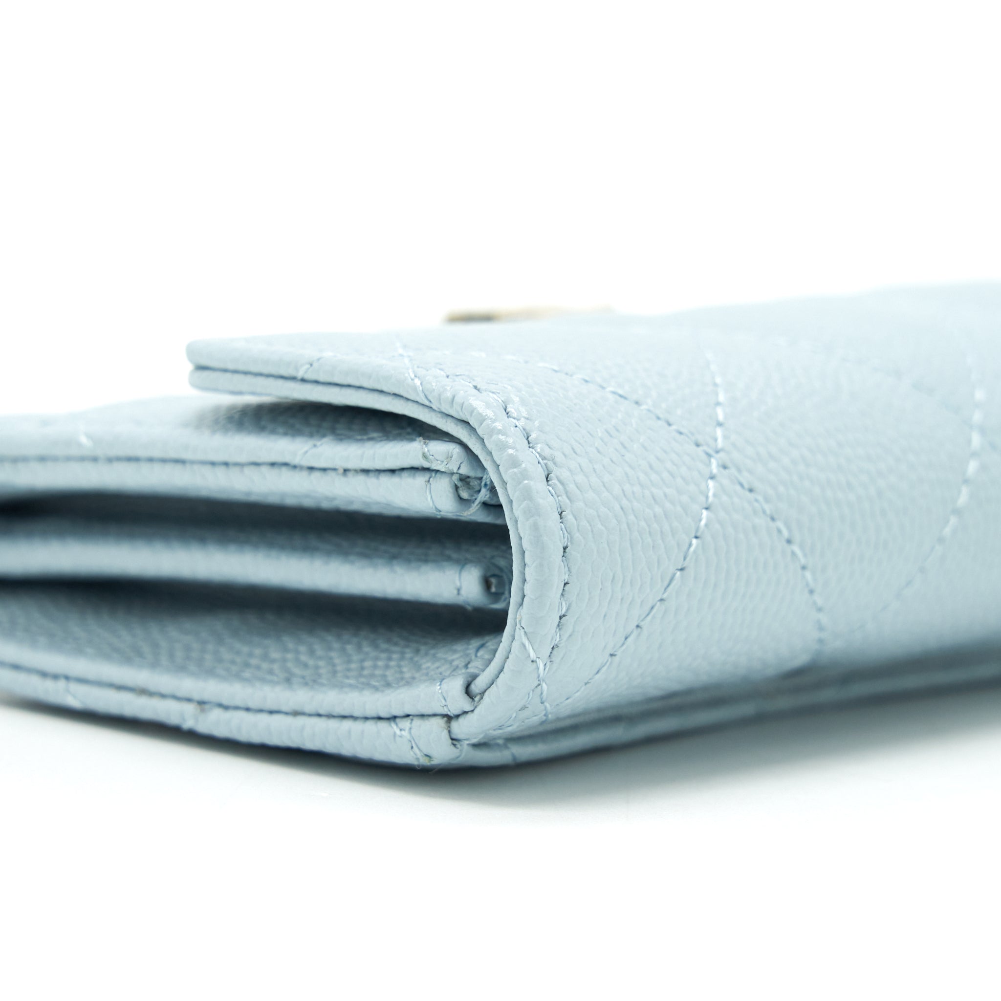 CHANEL 22P FLAP DOUBLE CARD HOLDER CAVIAR LIGHT BLUE LGHW